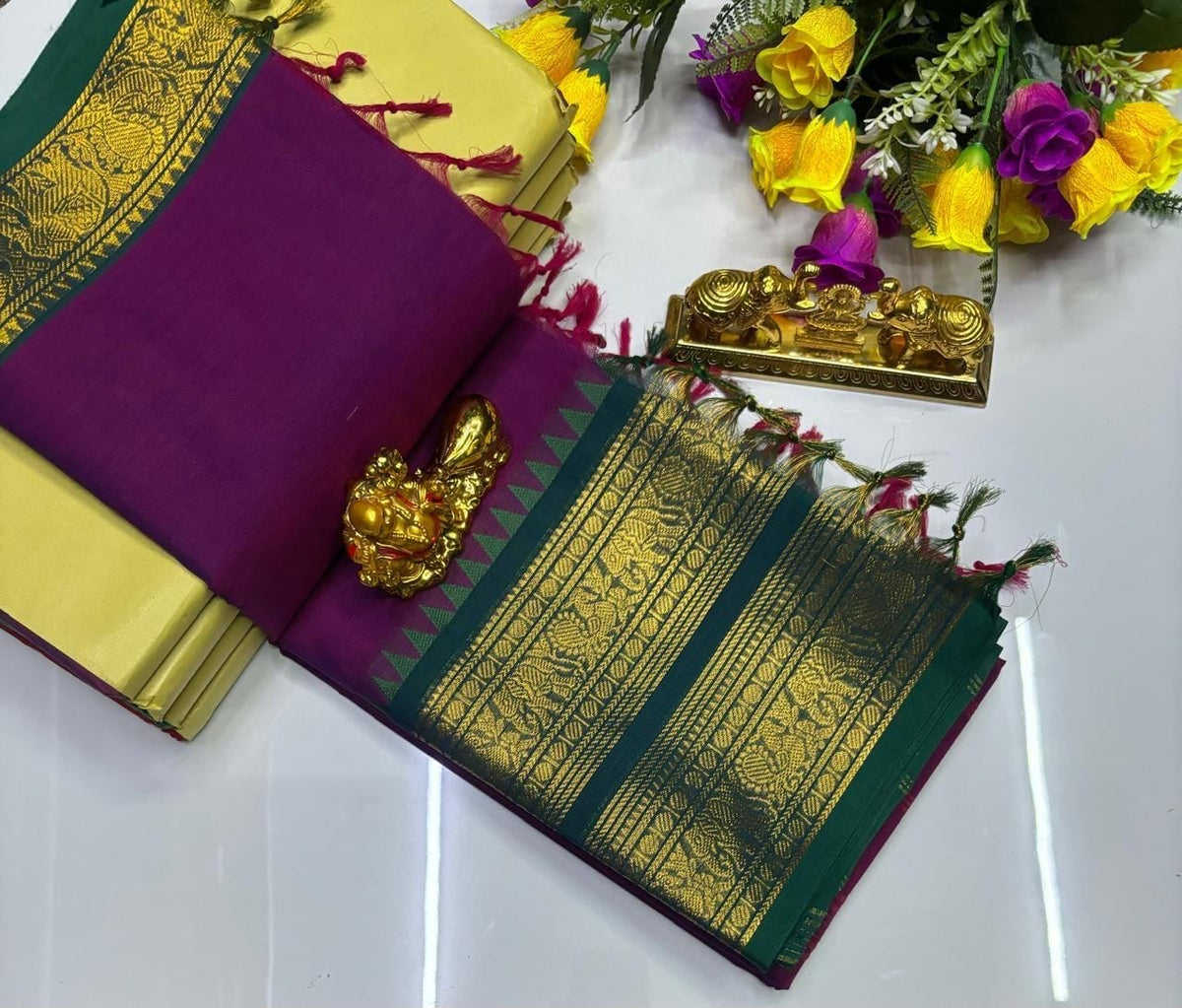 PURE KANCHI COTTON SAREES - VIOLET