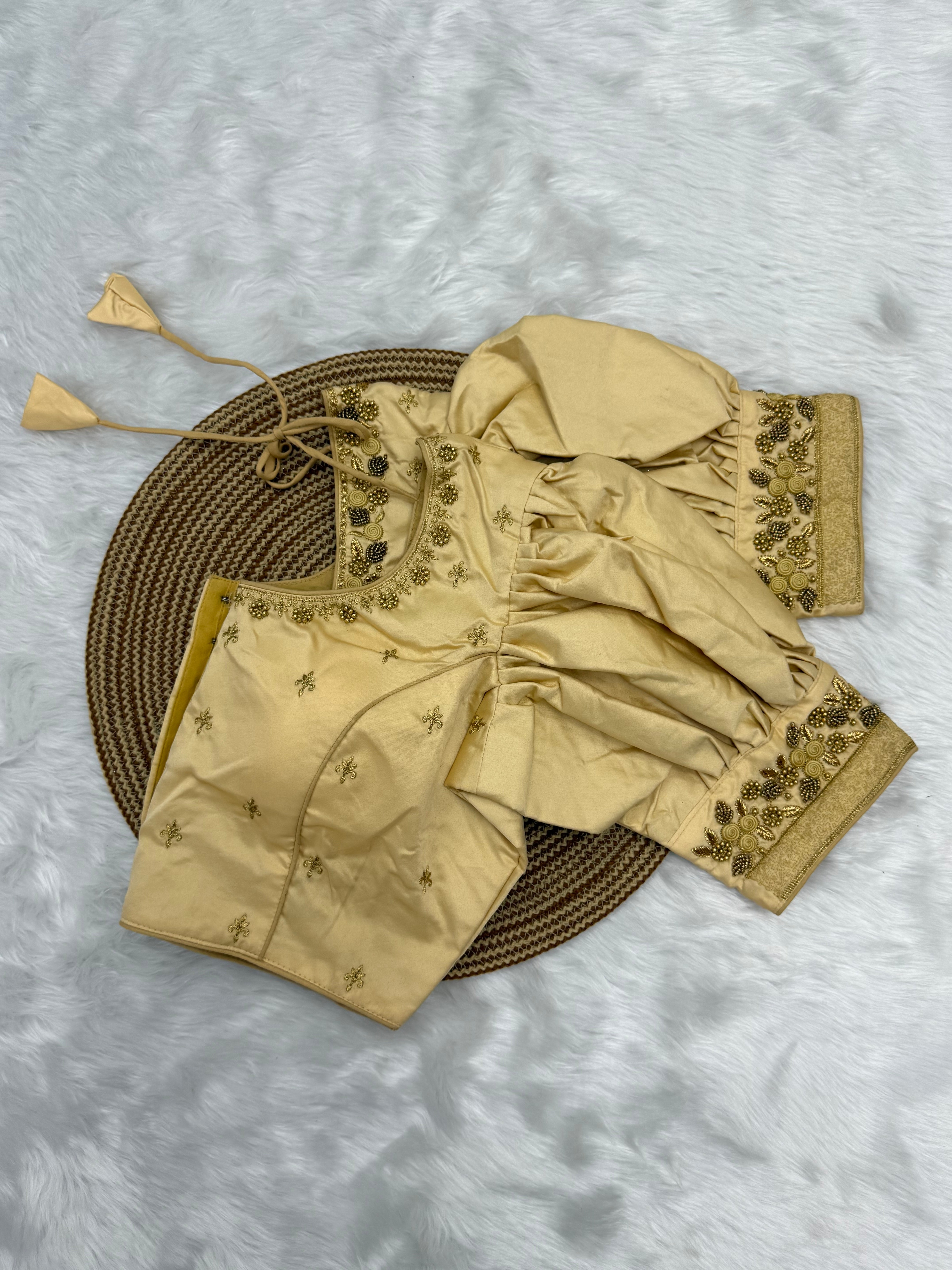 BRIDAL AARI WORK READY TO WEAR SAREE BLOUSE - SANDAL