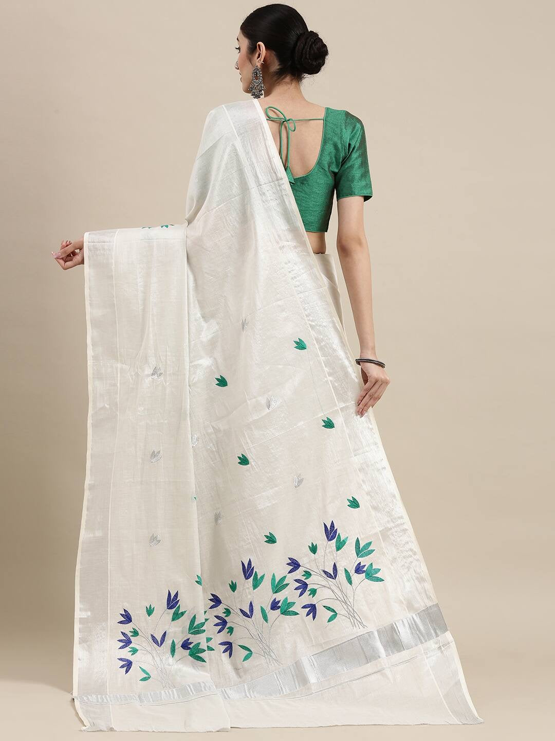 KERALA TISSUE SILK SAREE WITH SILVER BORDER