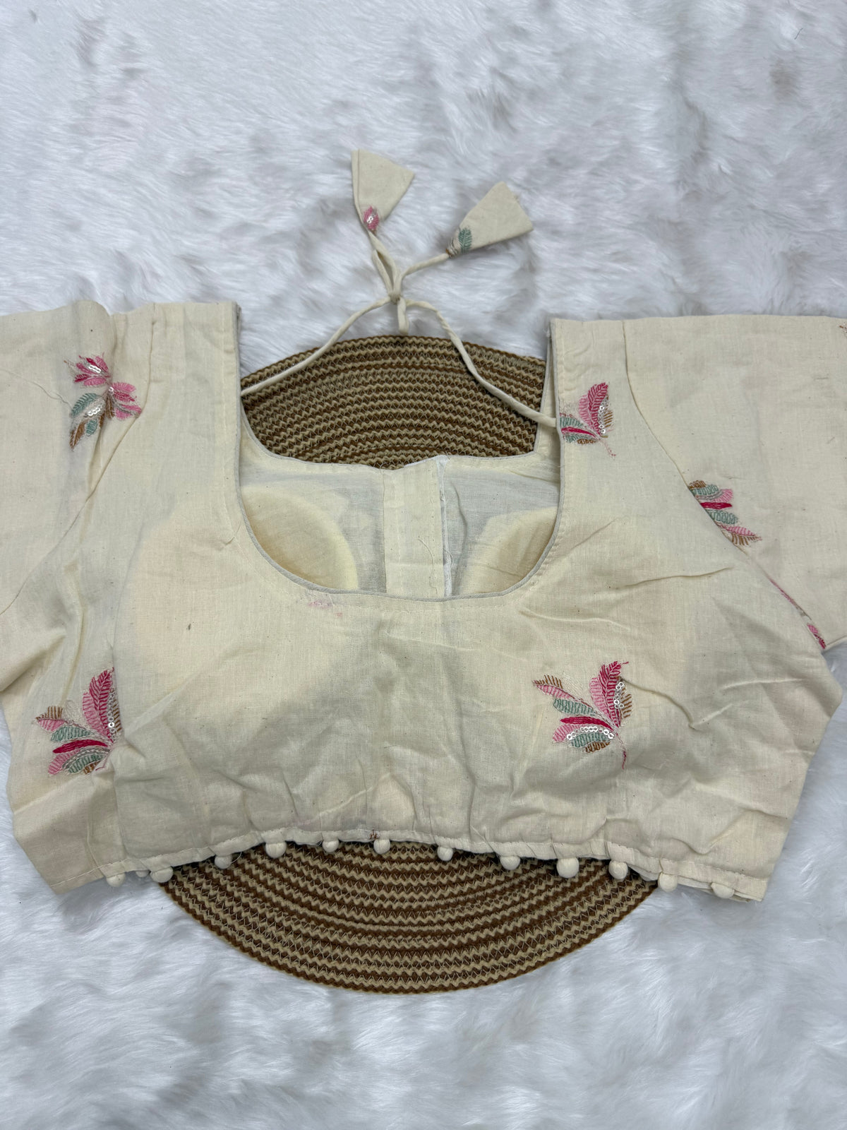 DESIGNER EMBRO-SEQUIN WORK BLOUSE - OFF WHITE