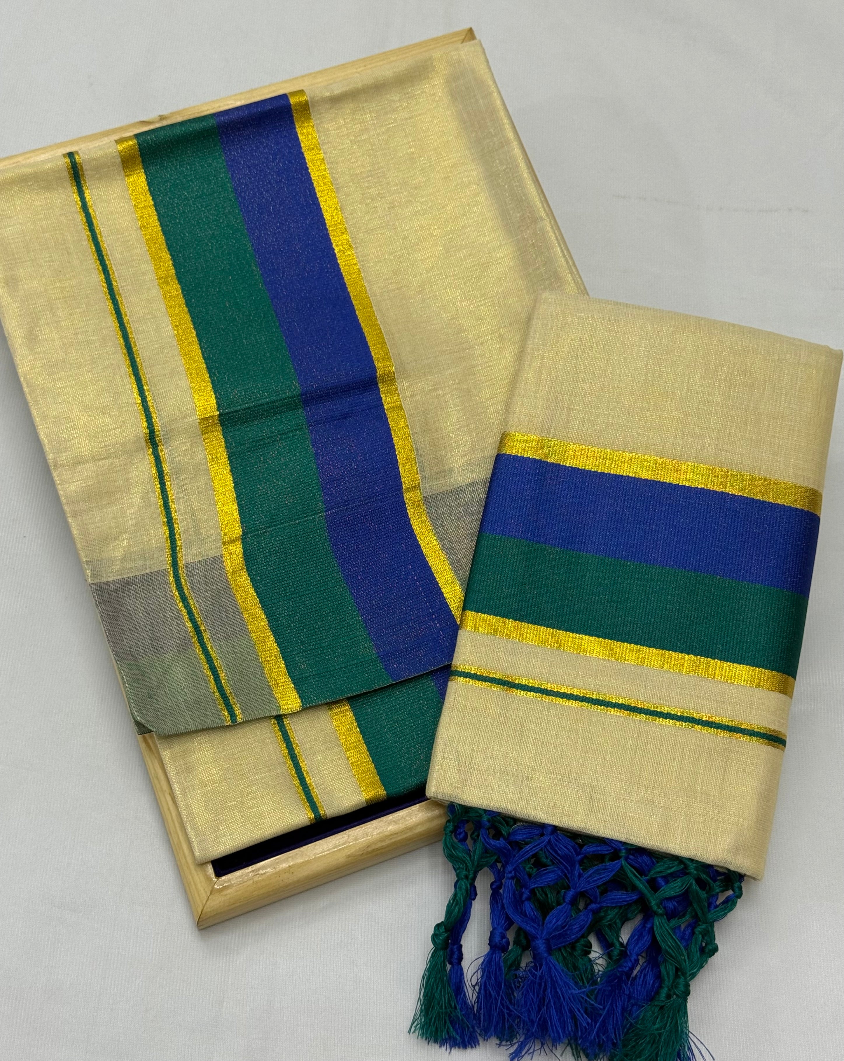 TISSUE SINGLE SET MUNDU (MUNDUM NERIYATHUM) WITH KARA BORDER - 2 X 2.80 MTRS - (CREAM,MULTI)