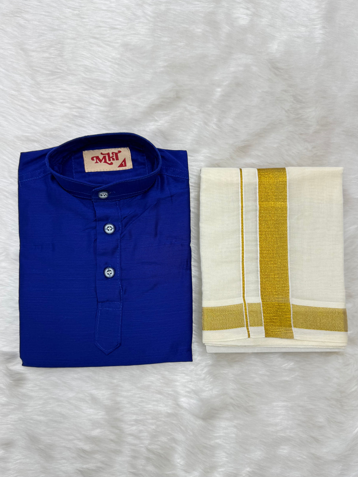 KIDS BOYS VELCRO DHOTI & KURTA COMBO SET - ROYAL BLUE