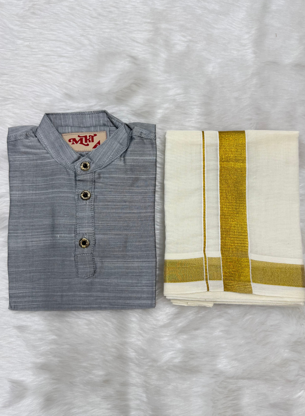 KIDS BOYS VELCRO DHOTI & KURTA COMBO SET - GREY