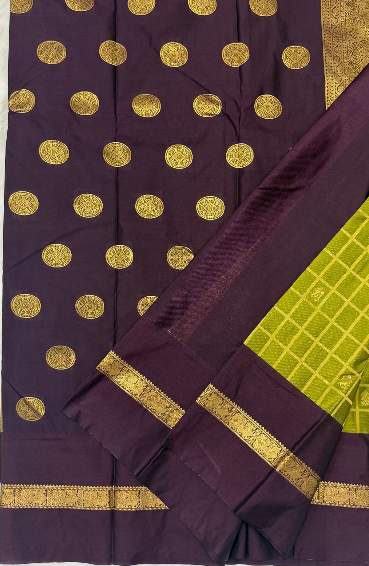 PREMIUM SEMI KANCHI SILK SAREE - OLIVE GREEN