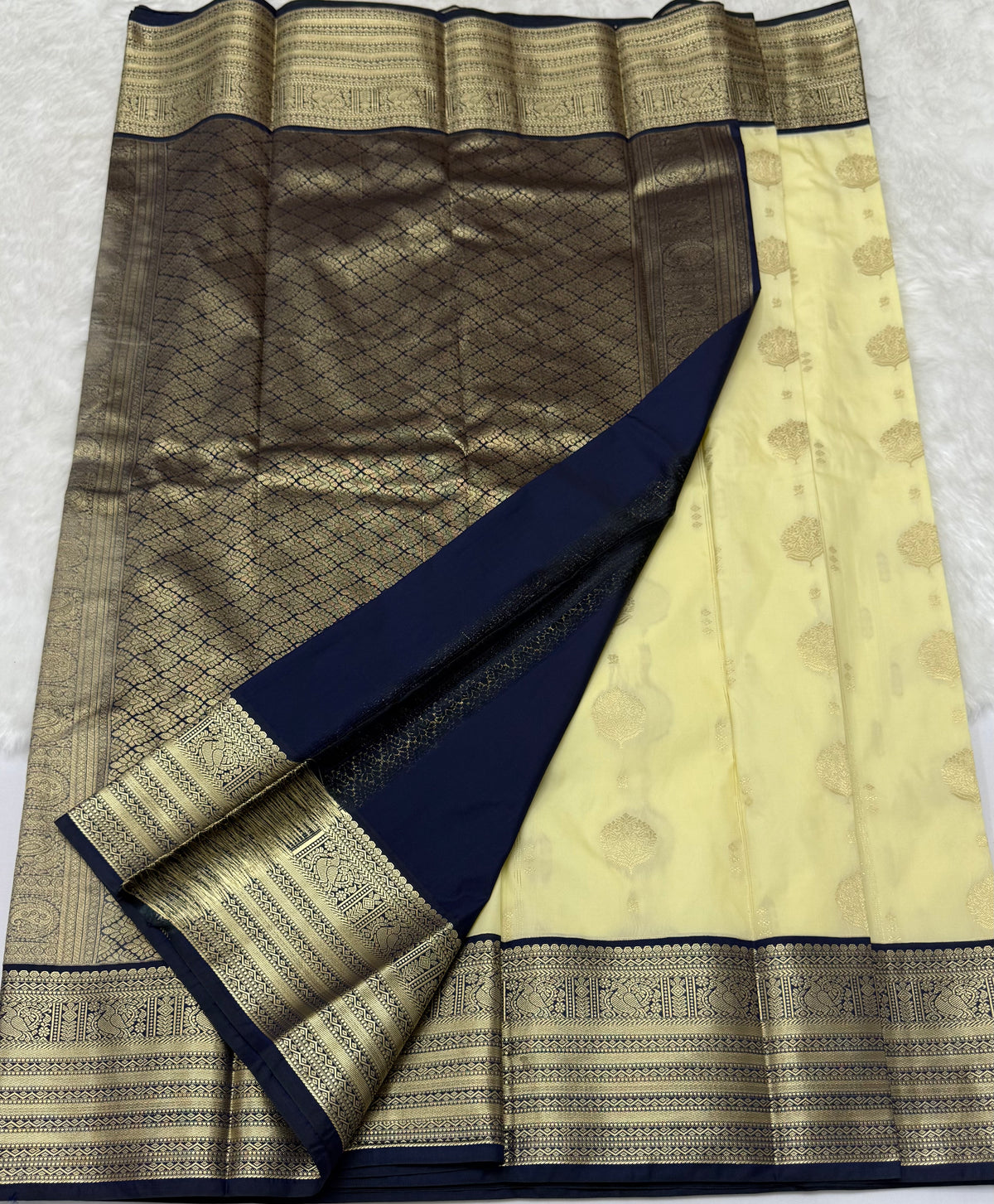 PREMIUM SEMI KANCHI SILK SAREE - CREAM