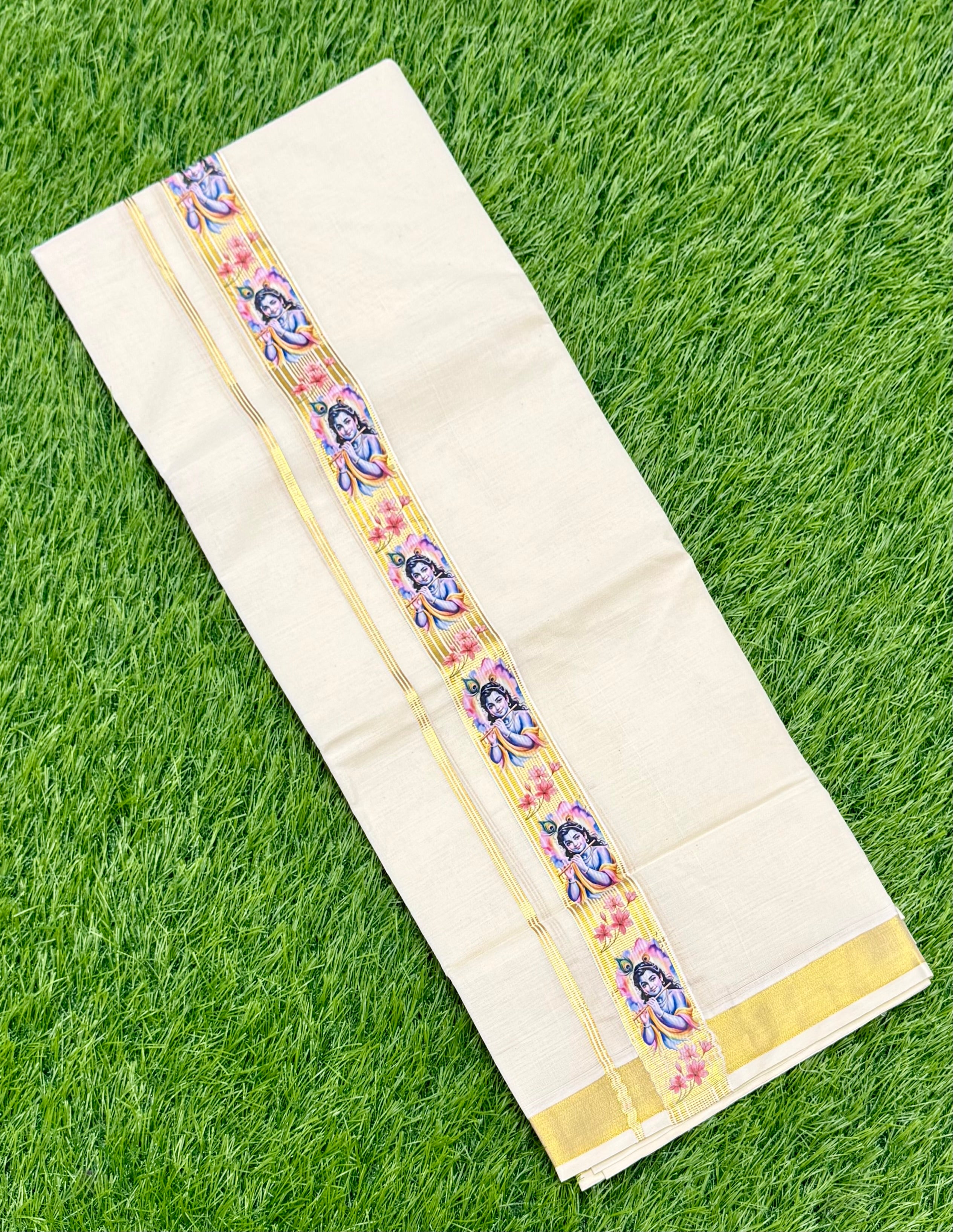 PREMIUM GOLDEN KASAVU PRINTED DOUBLE MUNDU