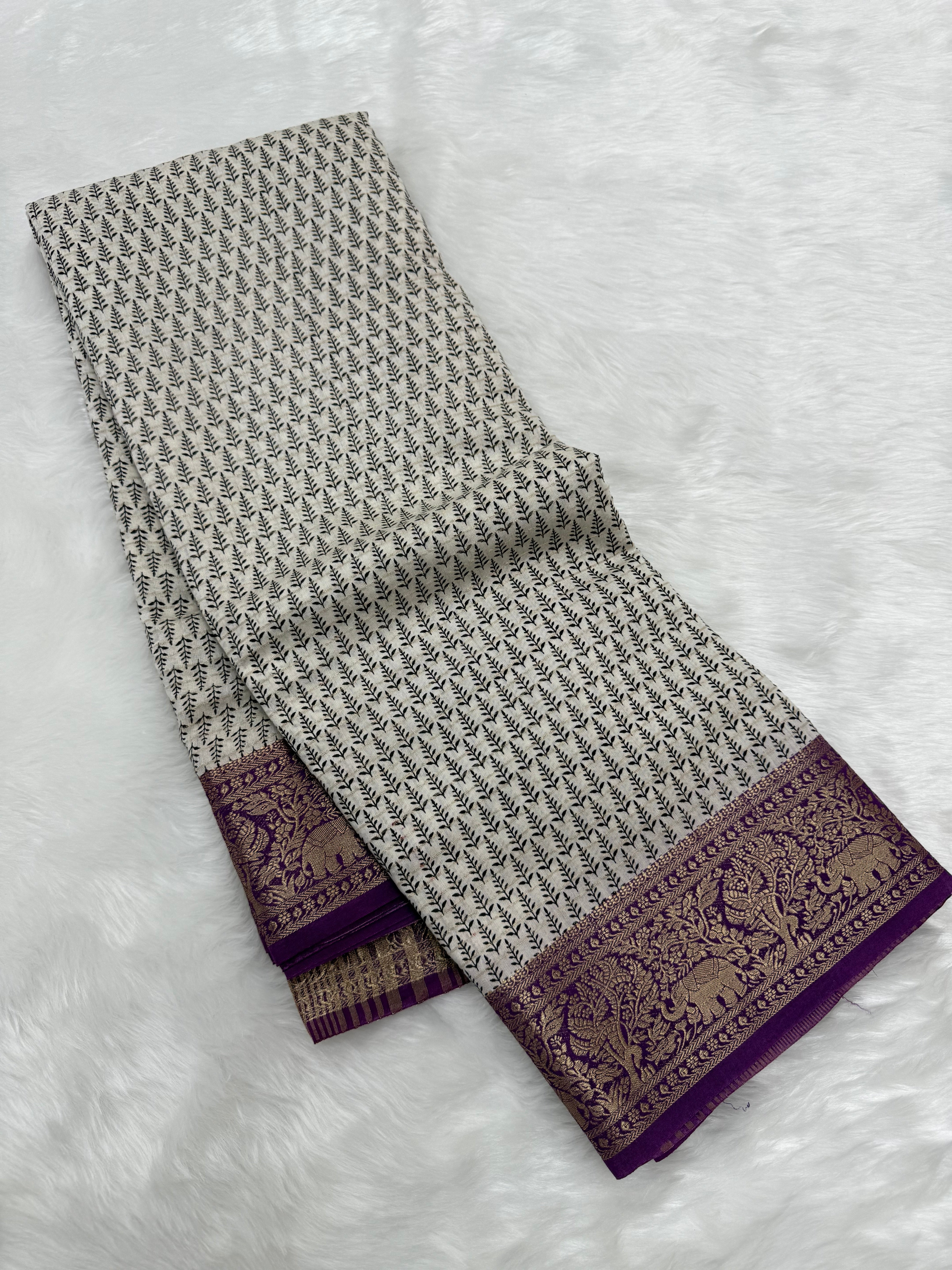 BEAUTIFUL FANCY COTTON SAREE - OFFWHITE