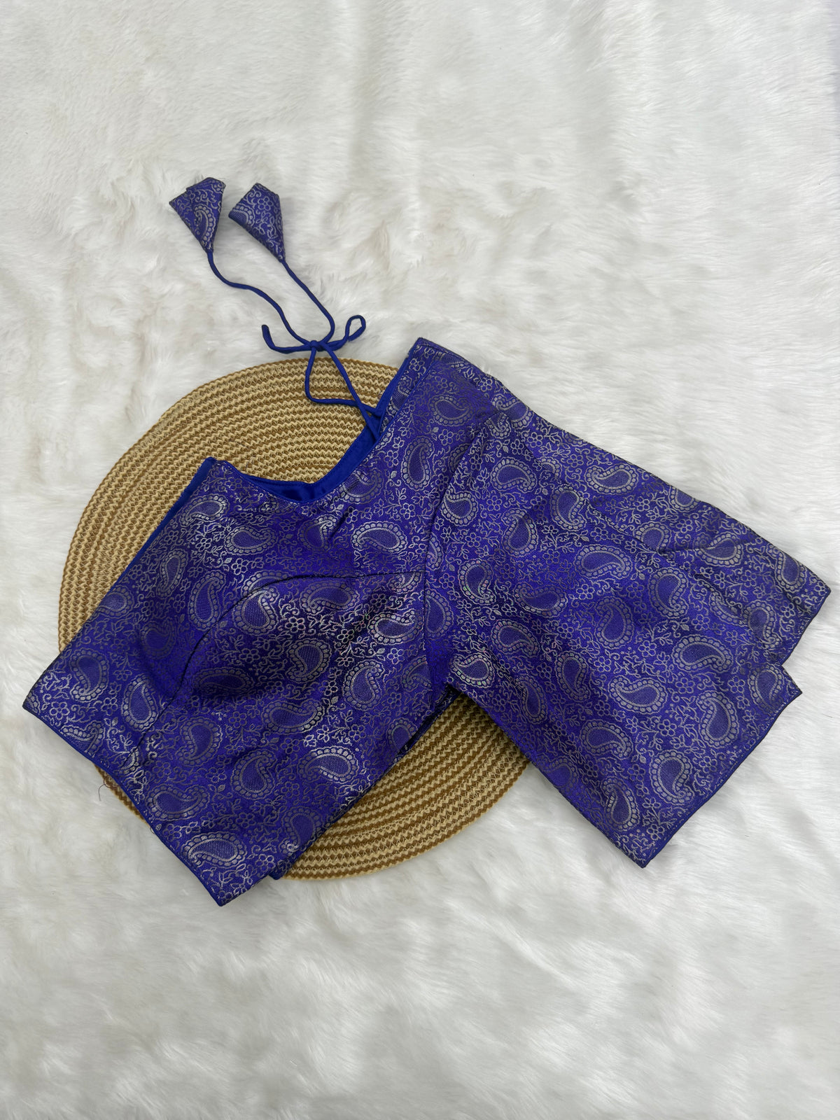 DESIGNER JACQUARD READY TO WEAR SAREE BLOUSE - DEEP PURPLE
