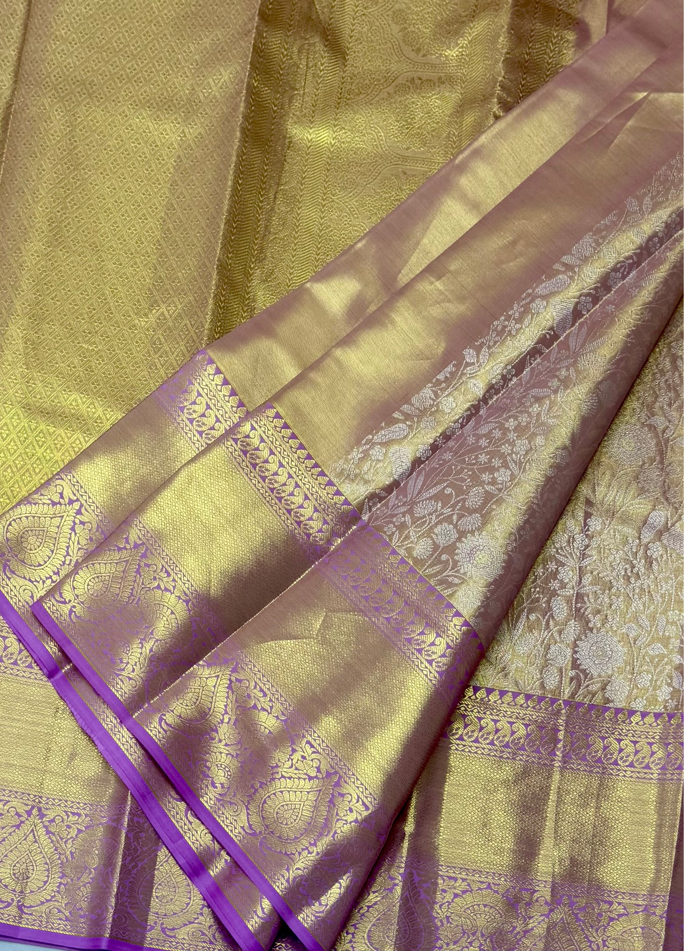 KANCHIPURAM PURE SILK SAREE | SILKMARK® CERTIFIED - GOLDEN LAVENDER (DUAL SHADE)