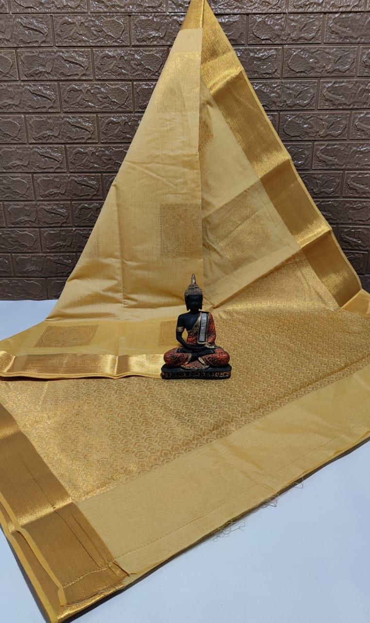 KANCHIPURAM HANDLOOM SILK COTTON SAREE - SANDAL