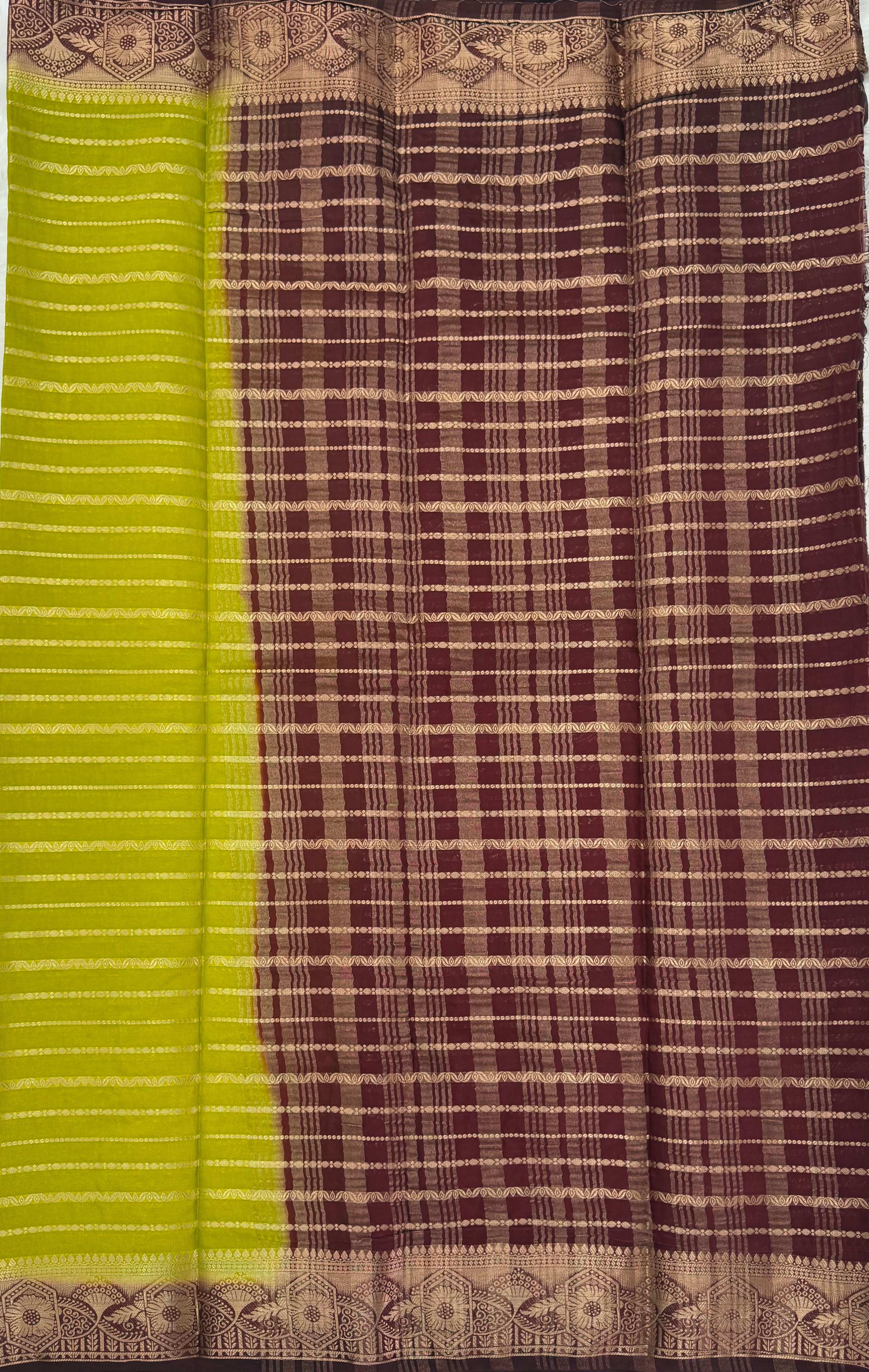 PREMIUM SEMI MYSORE SILK SAREE - OLIVE GREEN