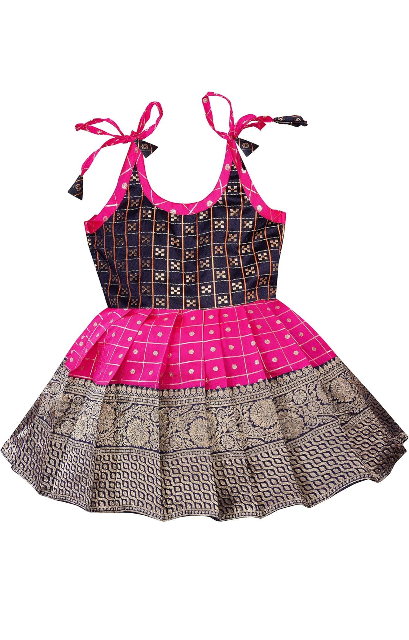 BABY GIRLS PATTU PAVADAI TAPETA SILK FROCK - PINK