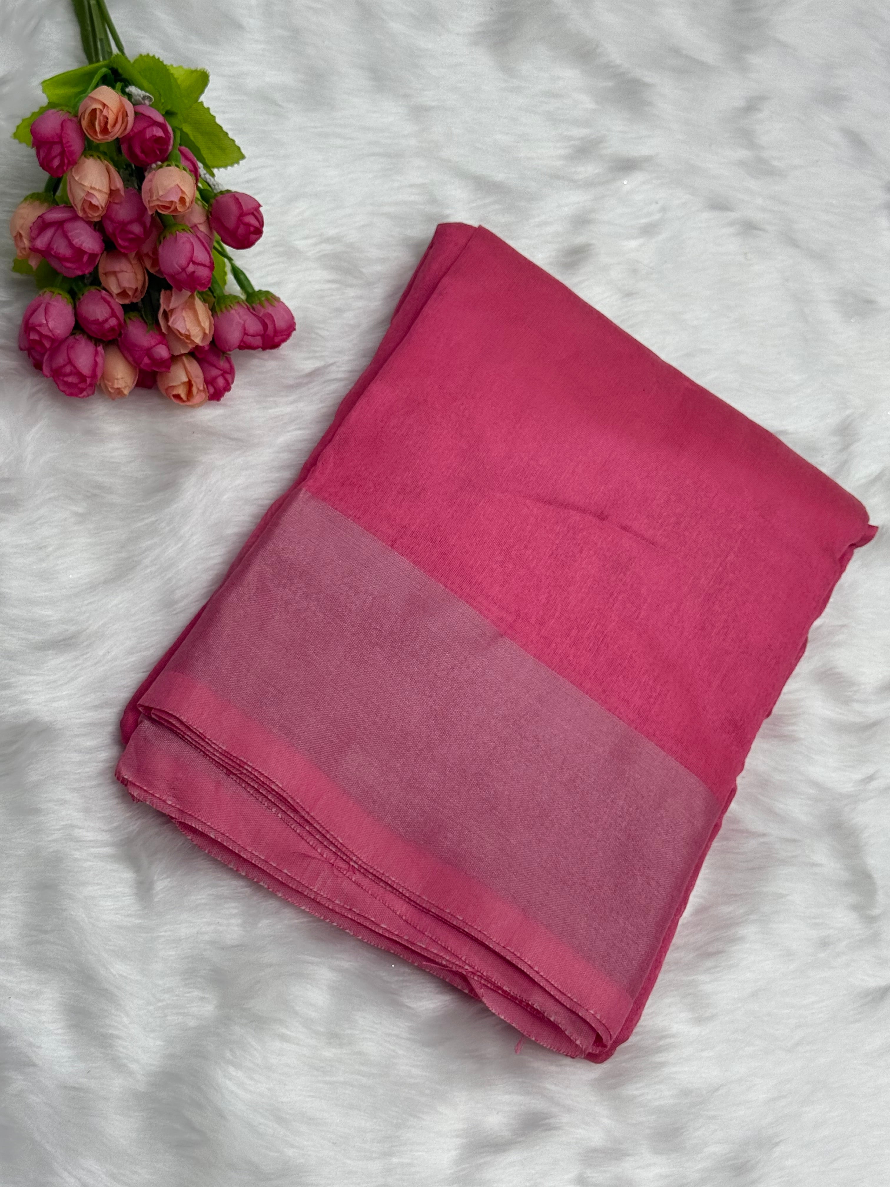 PLAIN SILK COTTON SAREE - ROSE
