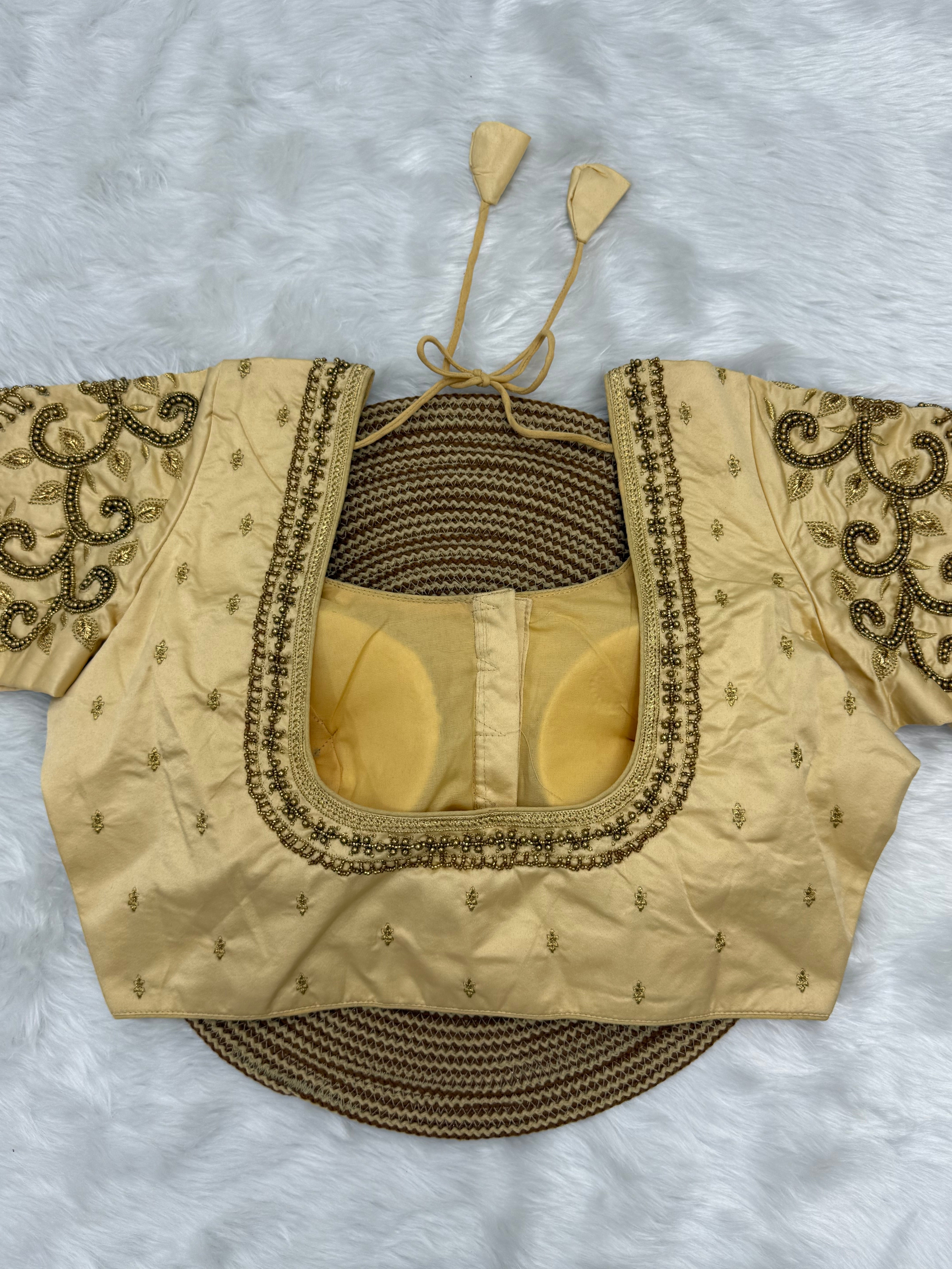 BRIDAL AARI WORK READY TO WEAR SAREE BLOUSE - SANDAL