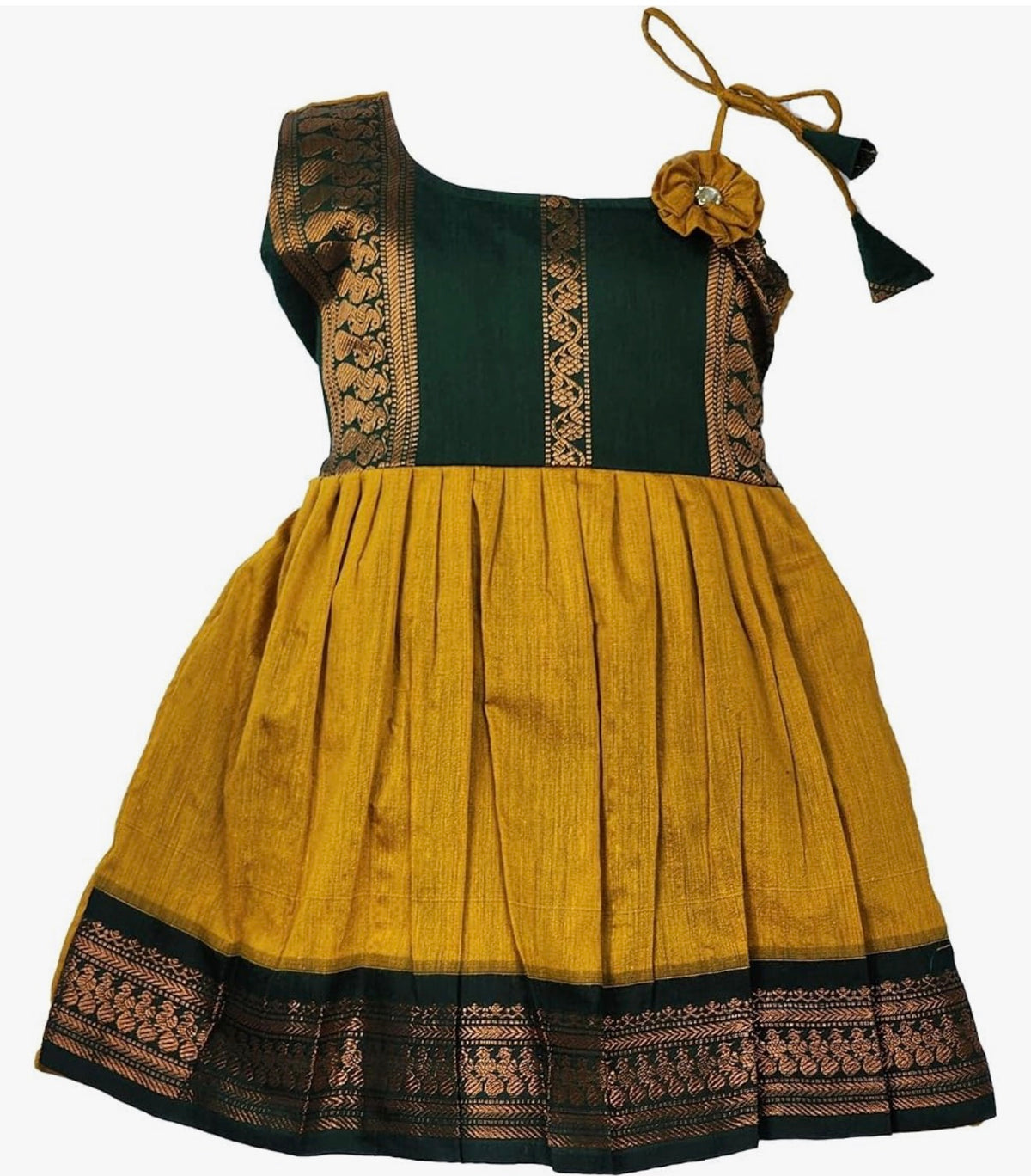 BABY GIRL KALYANI COTTON FLOWER KNOT FROCK - GOLDEN YELLLOW