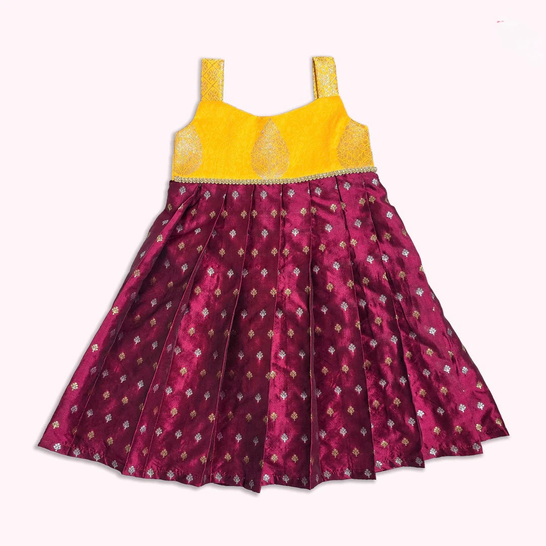 YELLOW BURGUNDY NEW BORN FROCK