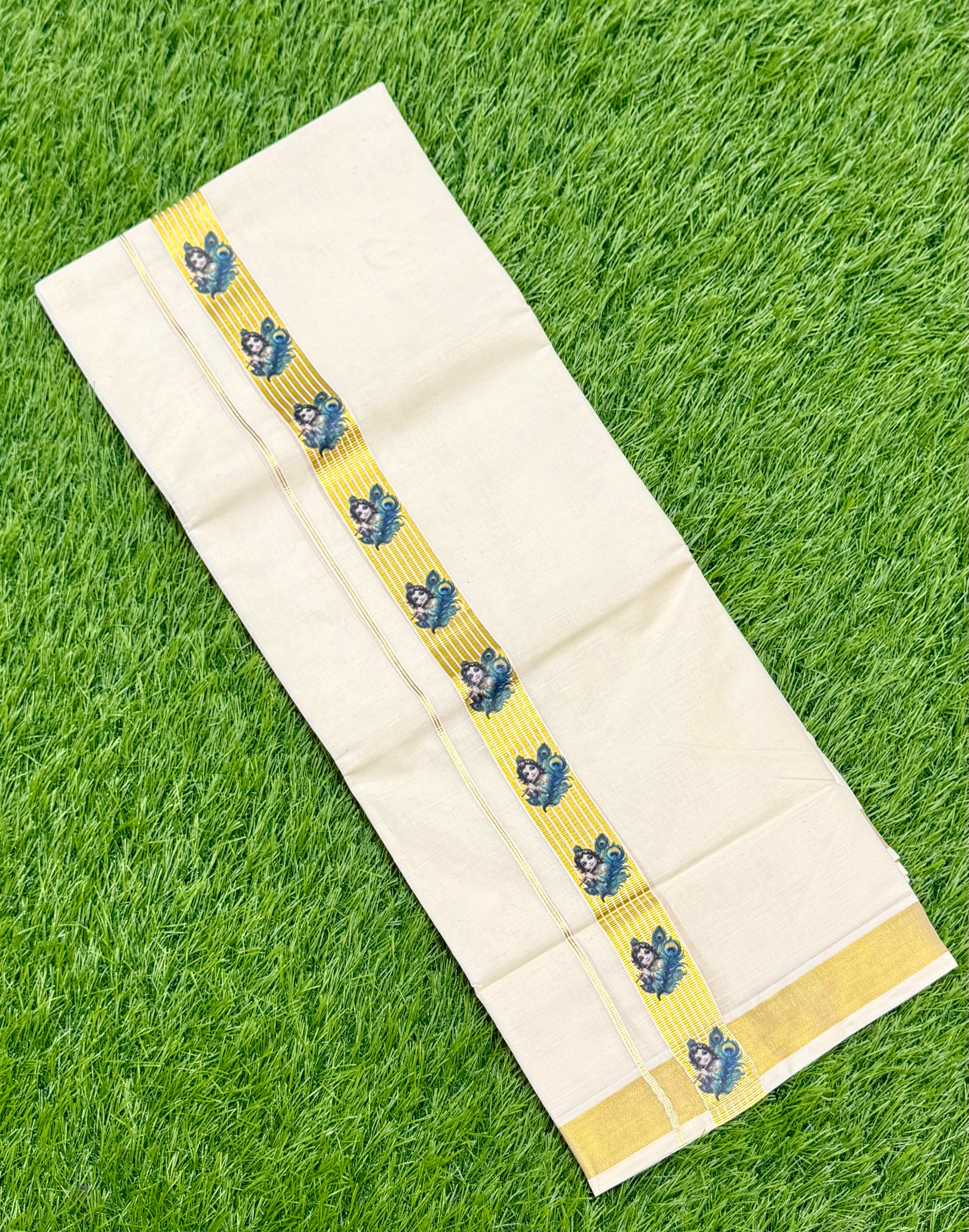 PREMIUM GOLDEN KASAVU PRINTED DOUBLE MUNDU