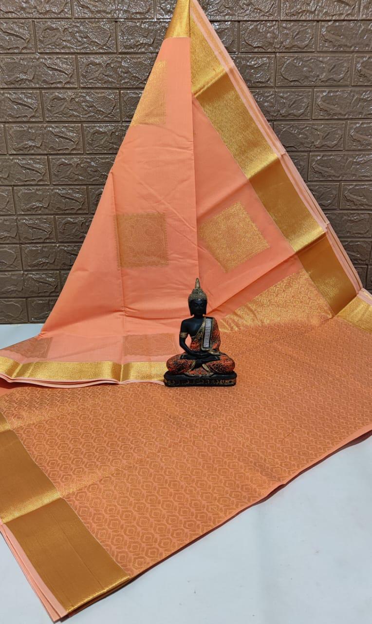 KANCHIPURAM HANDLOOM SILK COTTON SAREE - PEACHY PINK