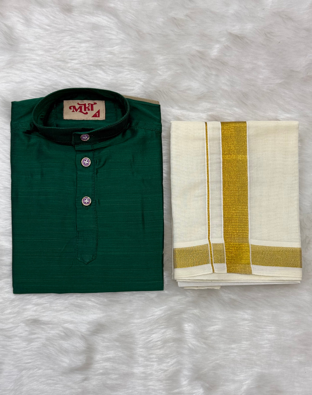 KIDS BOYS VELCRO DHOTI & KURTA COMBO SET - EMERALD GREEN