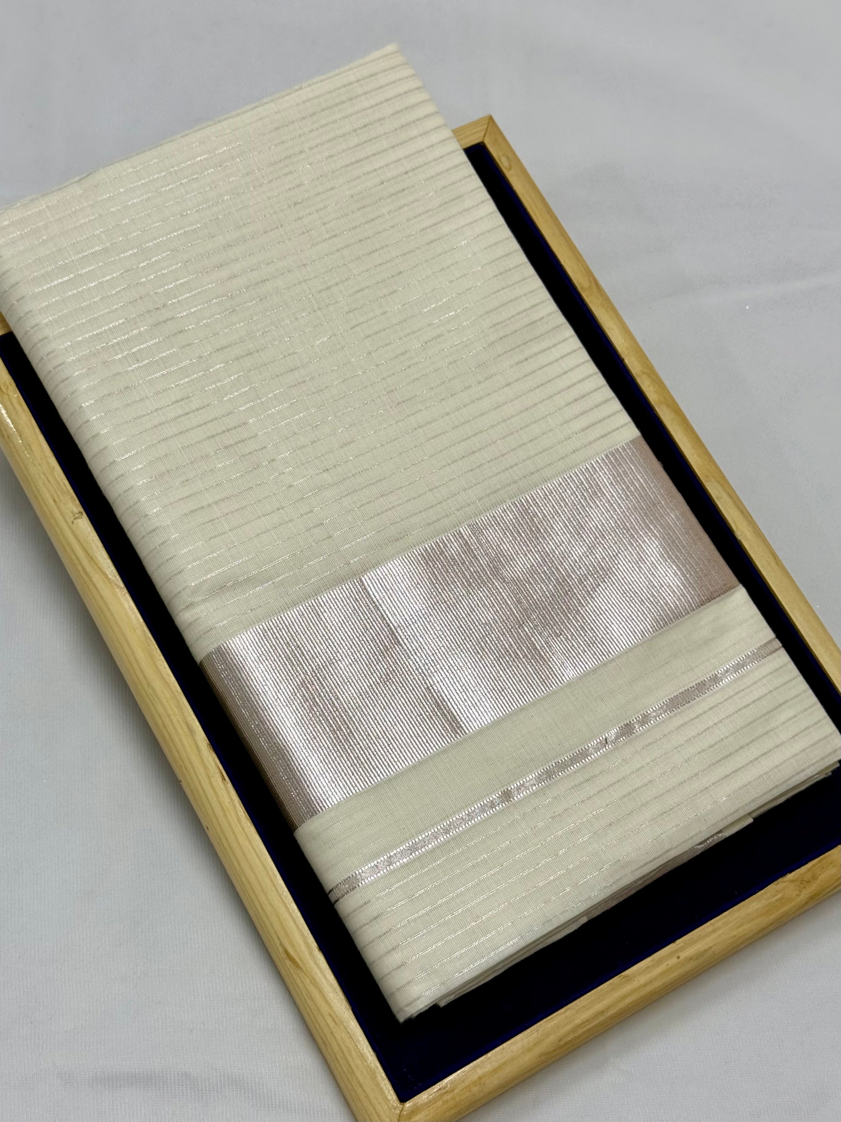 KERALA STRIPES KASAVU TISSUE SAREE - (ROSE GOLD,OFF WHITE)