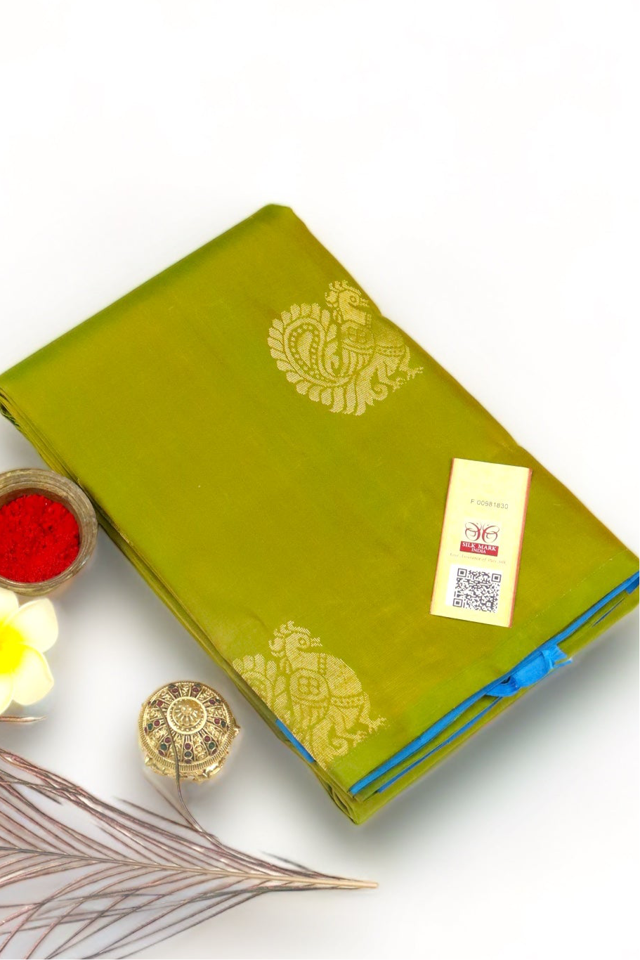OLIVE GREEN KANCIPURAM PURE SOFT SILK SAREE | SILKMARK® CERTIFIED