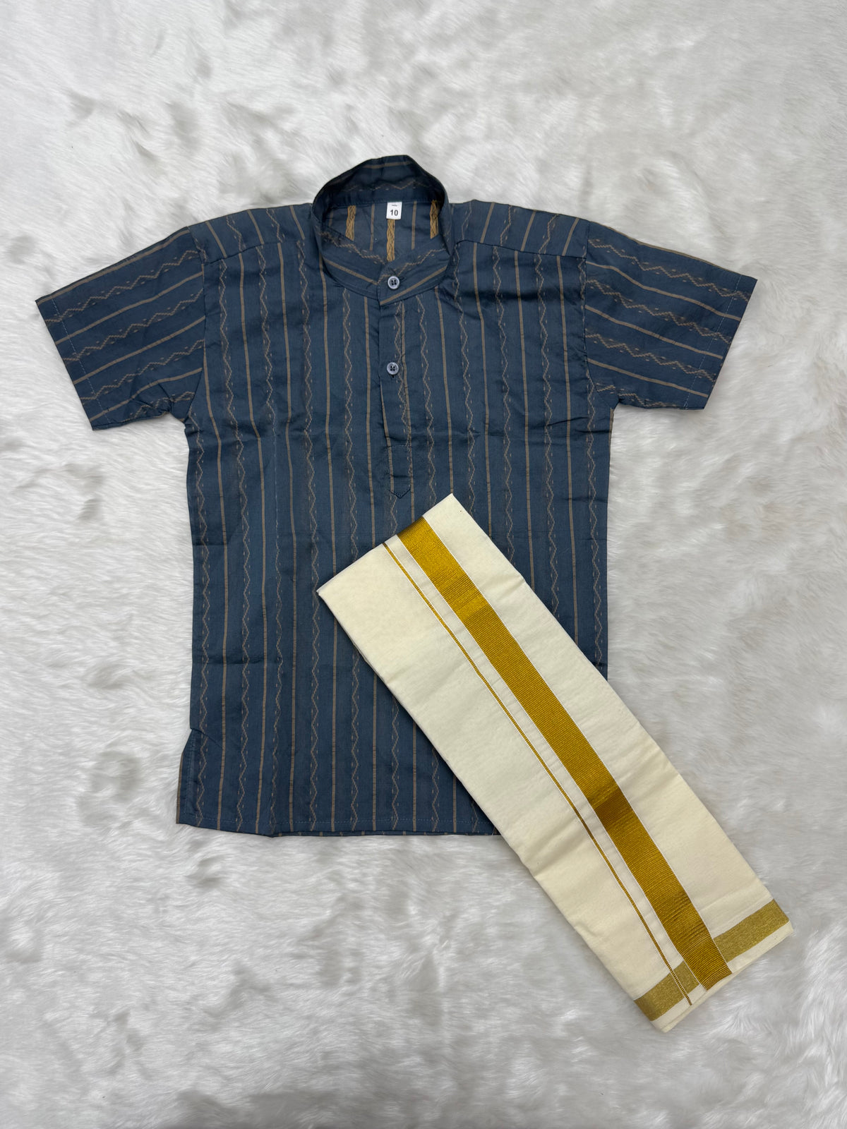 KIDS BOYS VELCRO DHOTI & KURTA COMBO SET - SLATE BLUE
