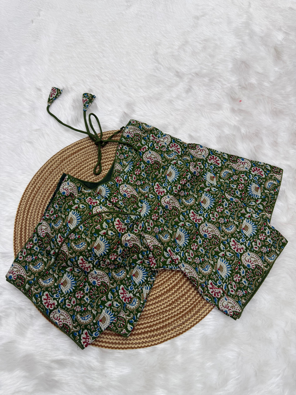 KALAMKARI PRINTED READYMADE BLOUSE - FERN GREEN