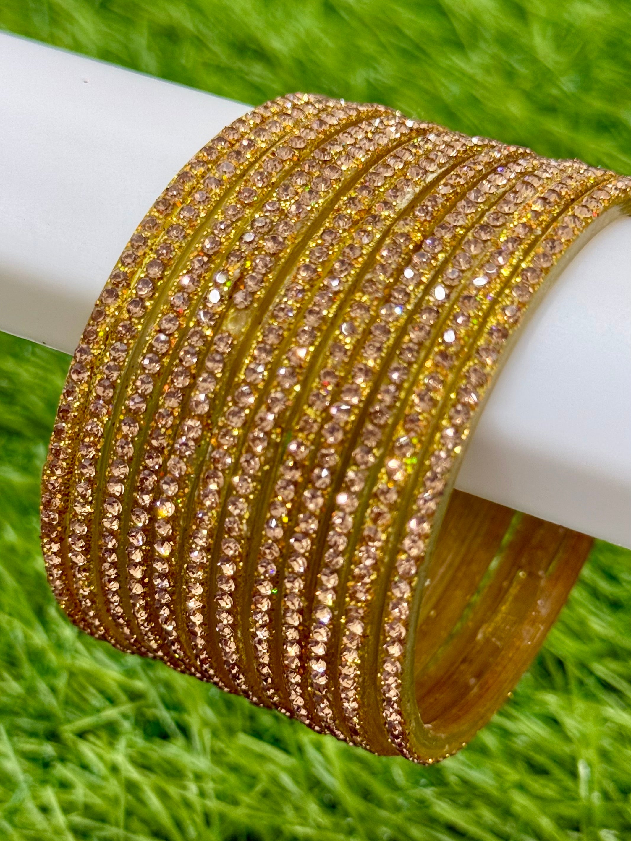 CUBIC WORK GLASS BANGLES - COPPER (PACK OF 12)