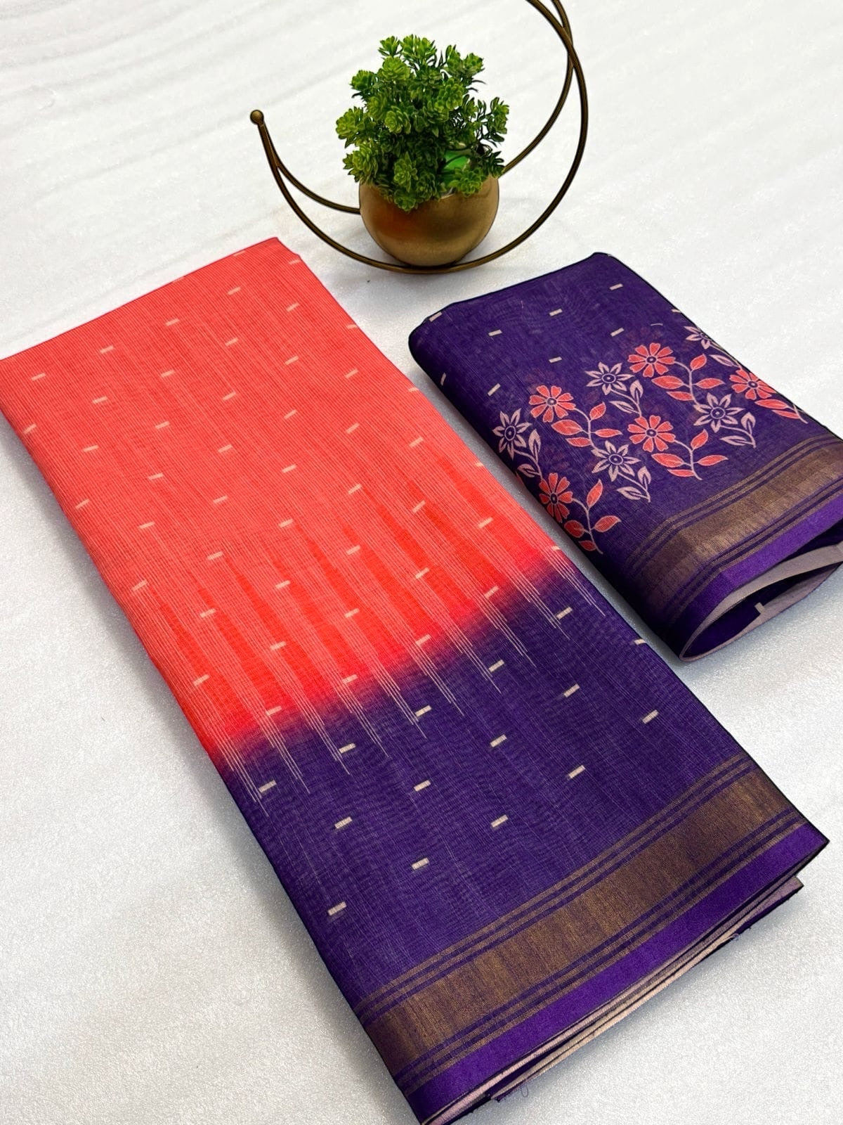 DIGITAL DESIGN CHANDERI SILK SAREE - ORANGE