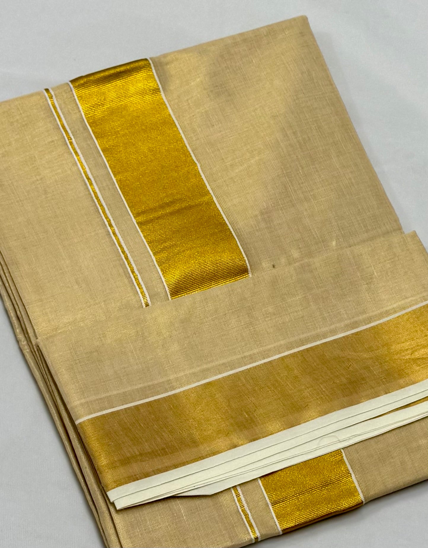 TRADITIONAL SOLID KASAVU TISSUE SAREE - (CREAM,GOLD)