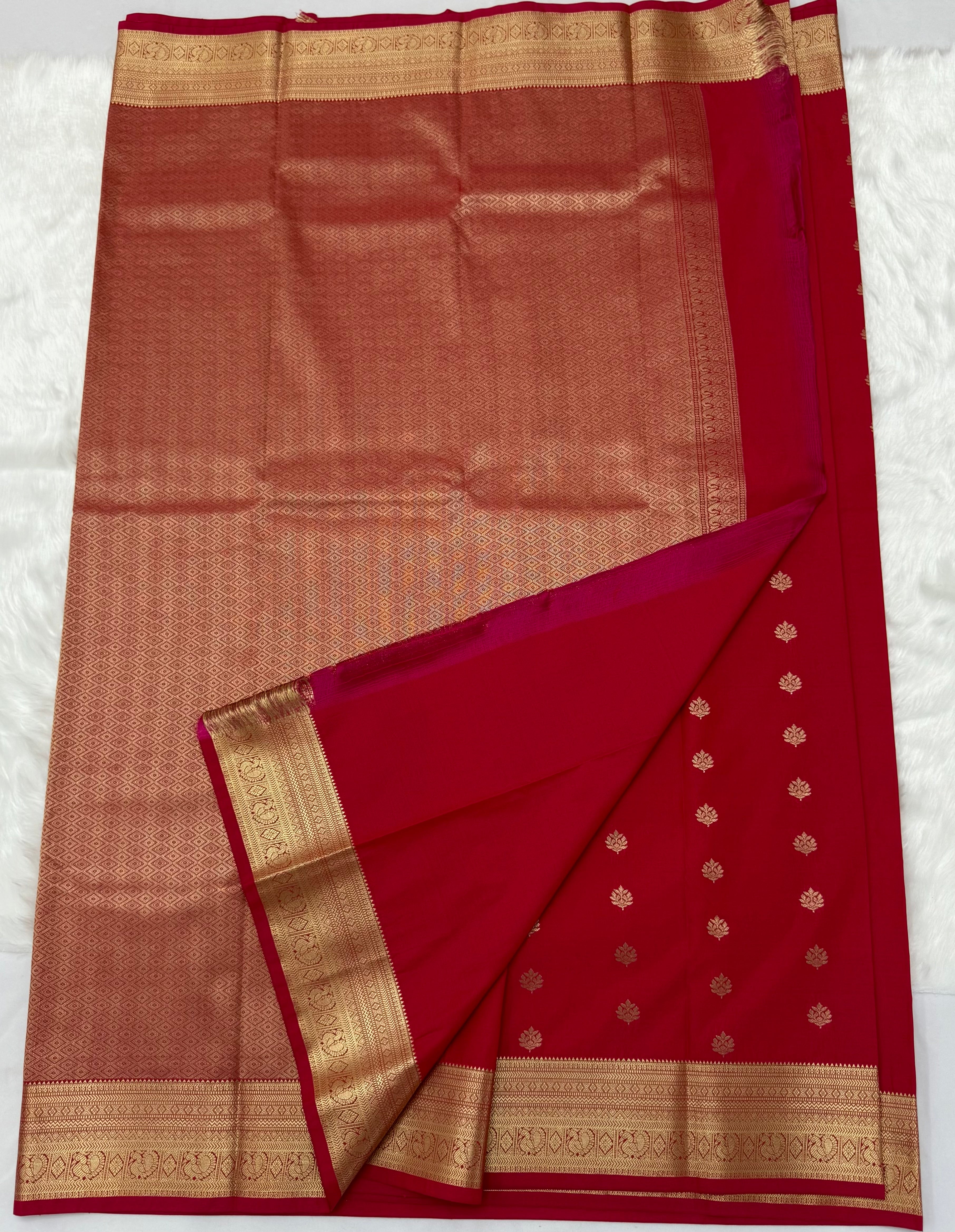 PREMIUM SEMI KANCHI SILK SAREE - NEON RED