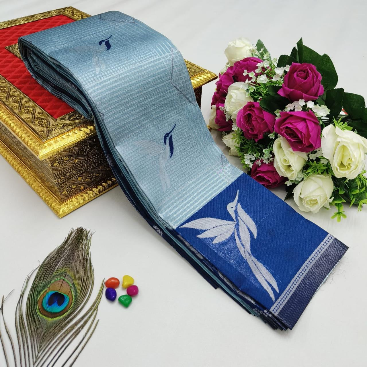 KUBERA KORVAI SILK COTTON SAREE - POWDER BLUE