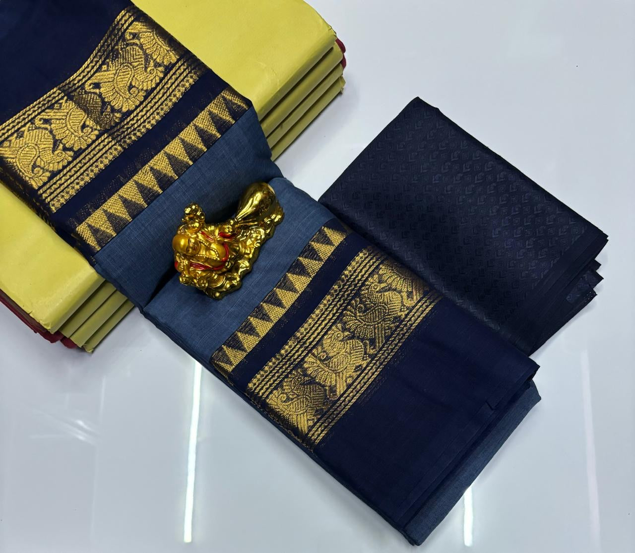 PURE KANCHI HANDLOOM COTTON SAREES - BLUE