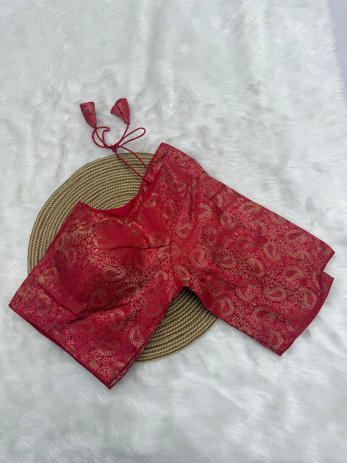 DESIGNER JACQUARD READY TO WEAR SAREE BLOUSE - RED