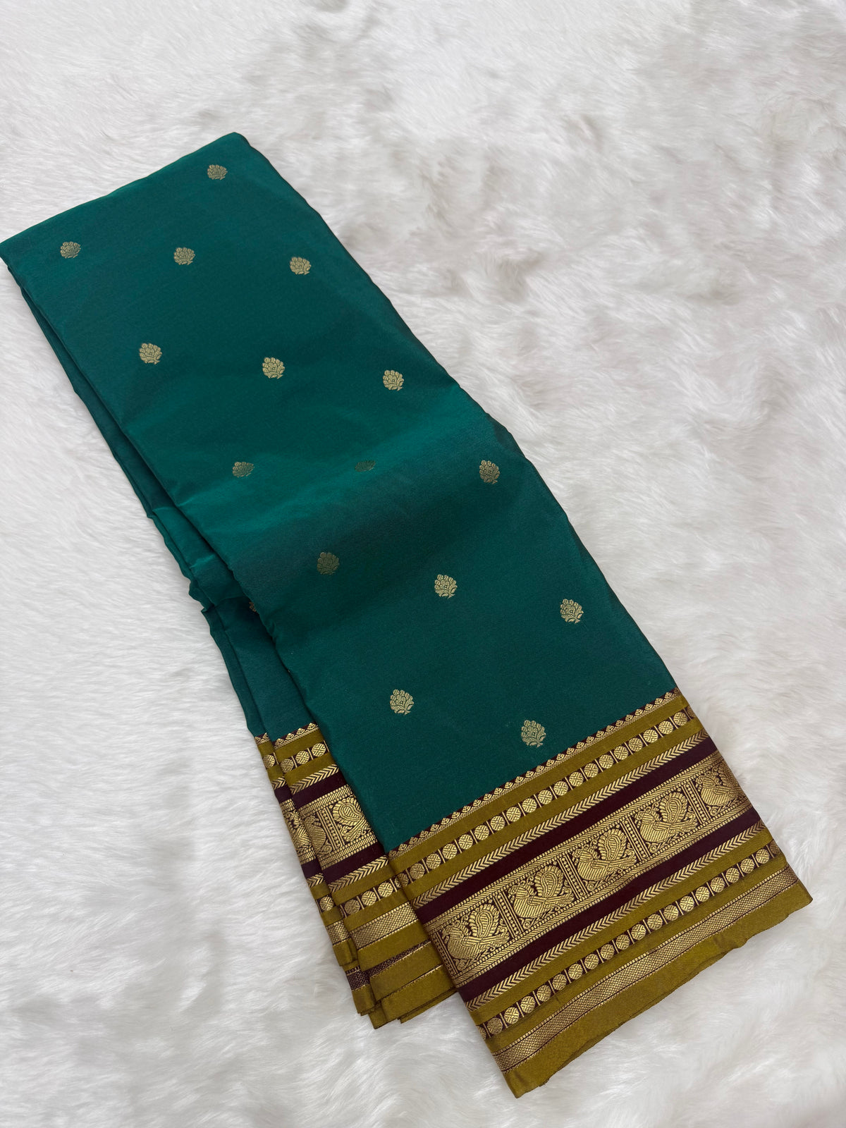 PREMIUM SEMI KANCHI SILK SAREE - PEACOCK GREEN