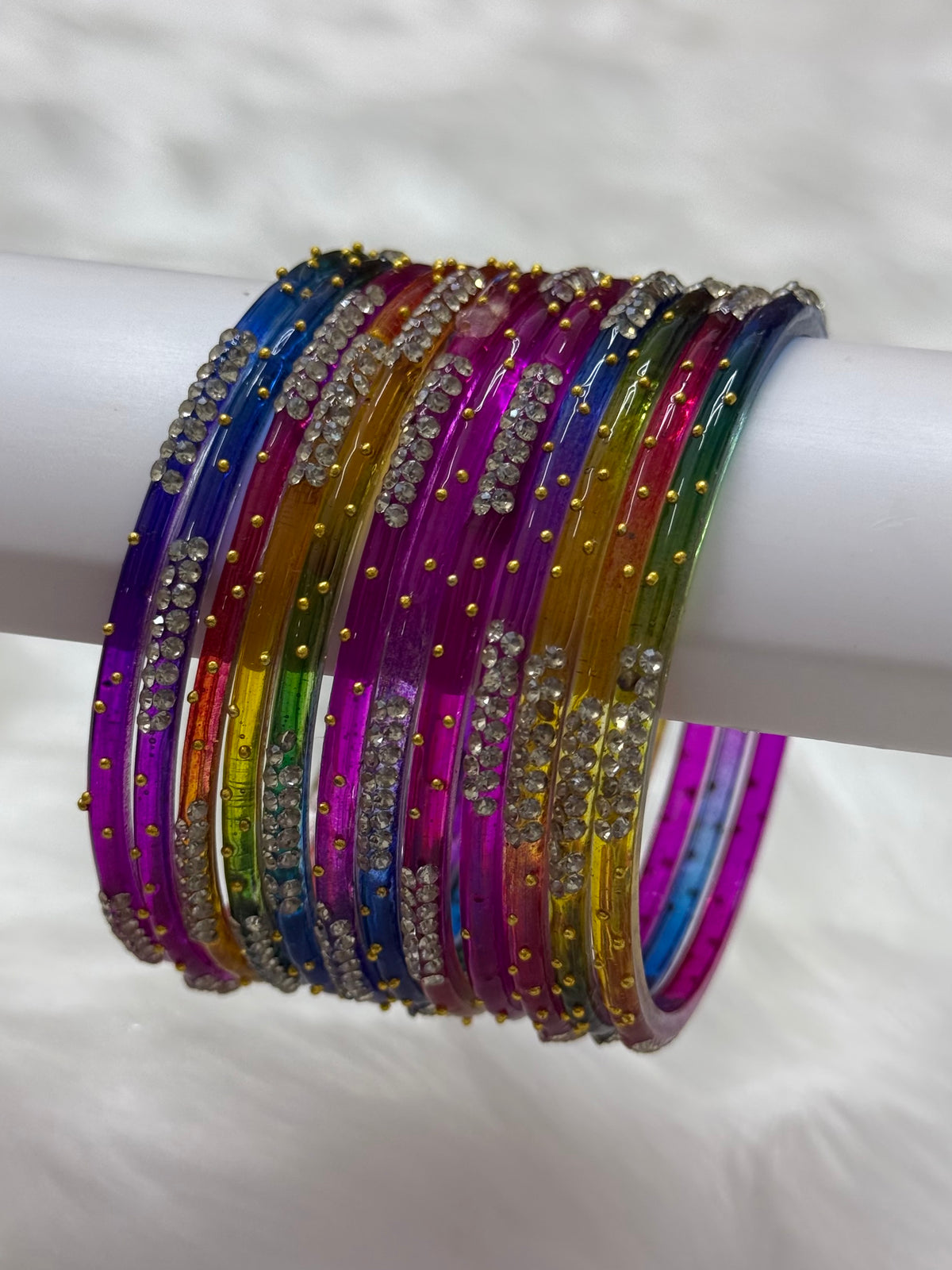 PREMIUM STONE STUDDED GLASS BANGLES PACK OF 12