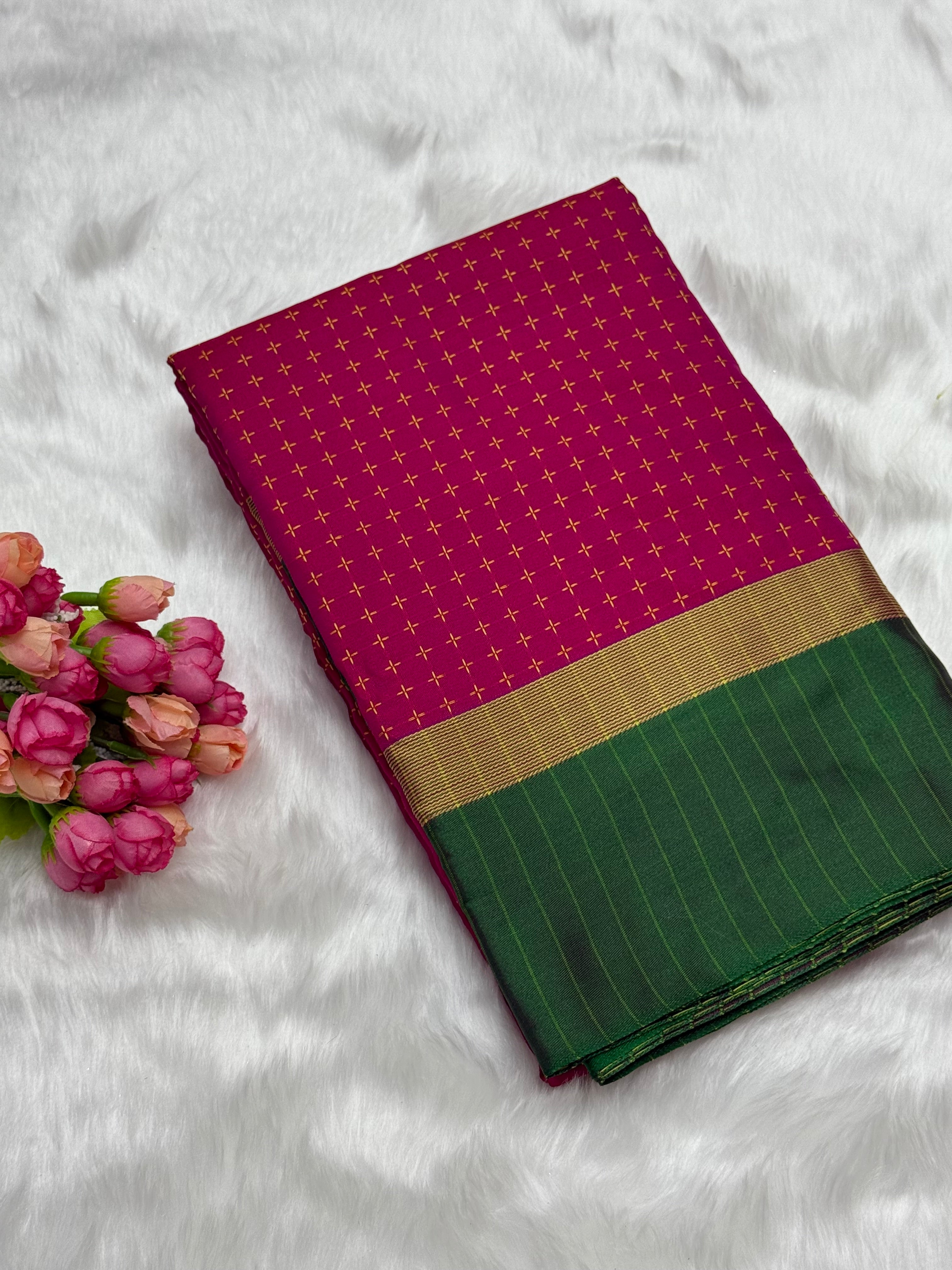 FANCY THREAD DOTED SOFT SILK SAREES - RASPBERRY PINK