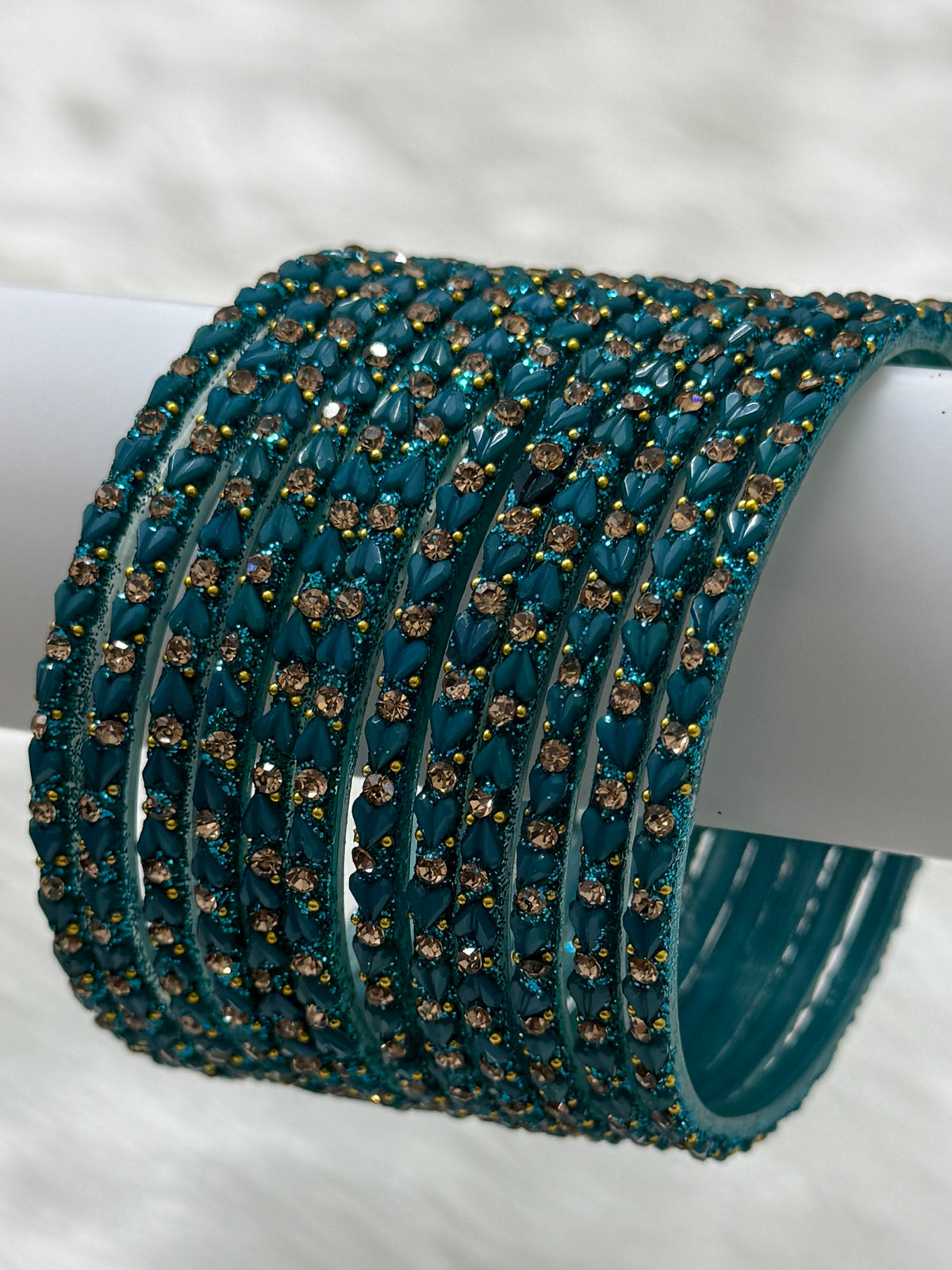 DESIGNER STONE STUDDED GLASS BANGLES PACK OF 12