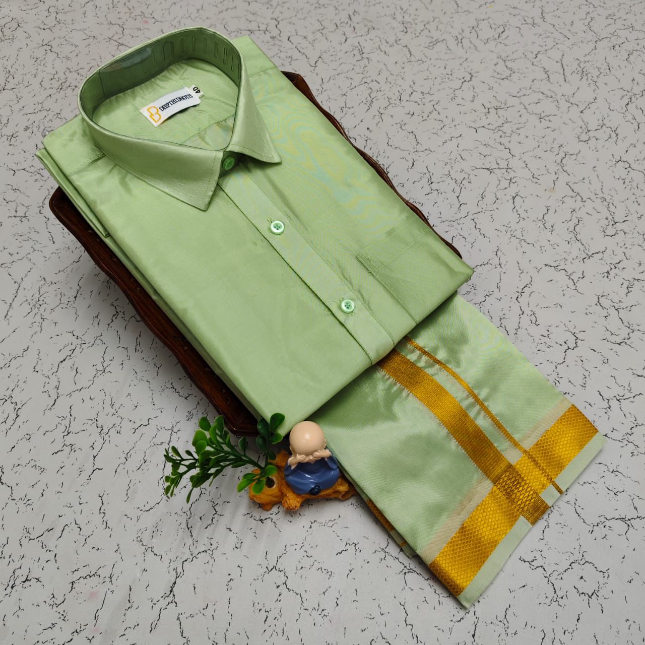 MEN'S PREMIUM SILK VELCRO DHOTI SHIRT SET - MARAINE GREY