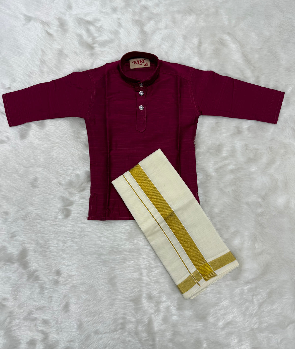 KIDS BOYS VELCRO DHOTI & KURTA COMBO SET - MULBERRY PINK