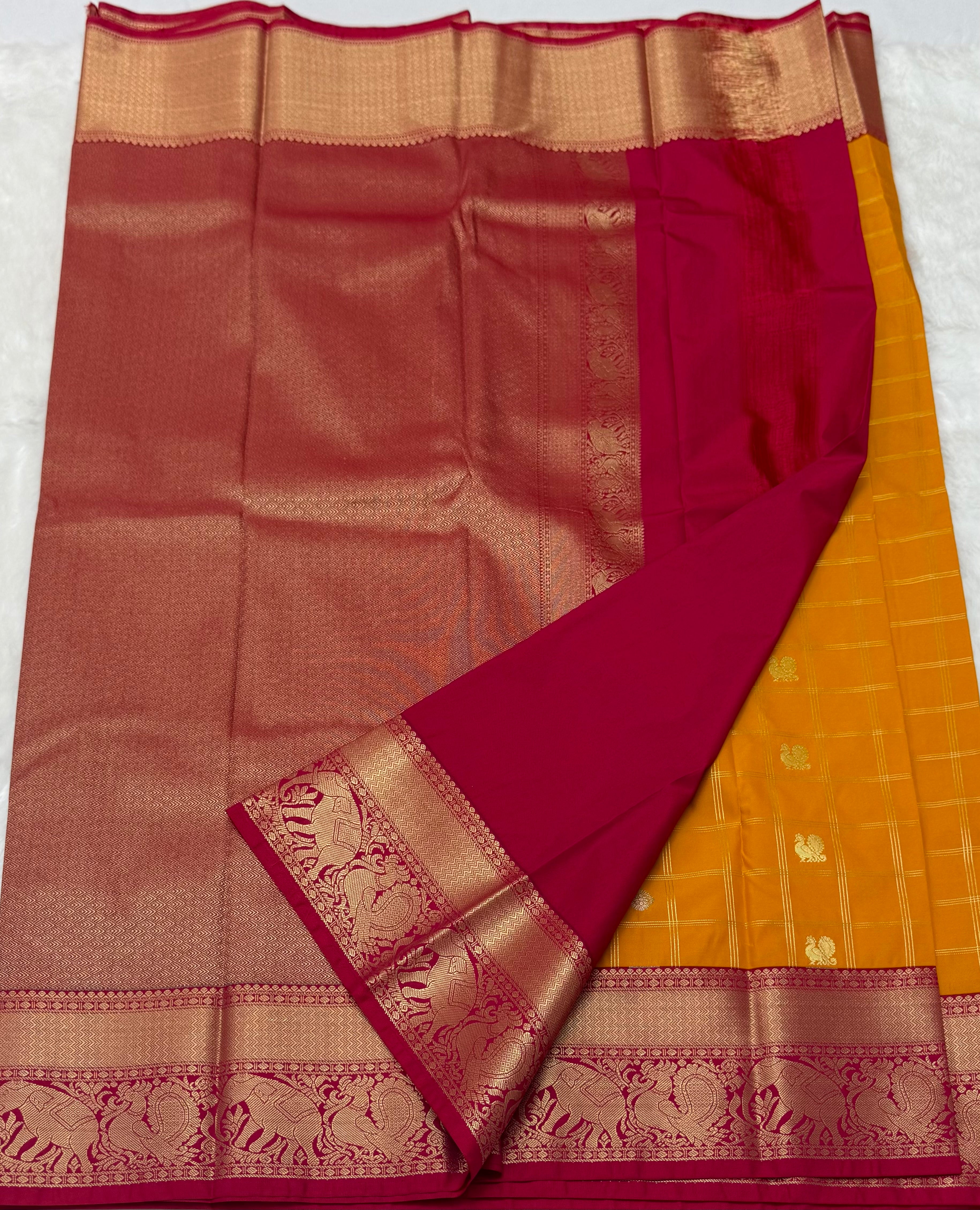 PREMIUM SEMI KANCHI SILK SAREE - CADMIUM YELLOW