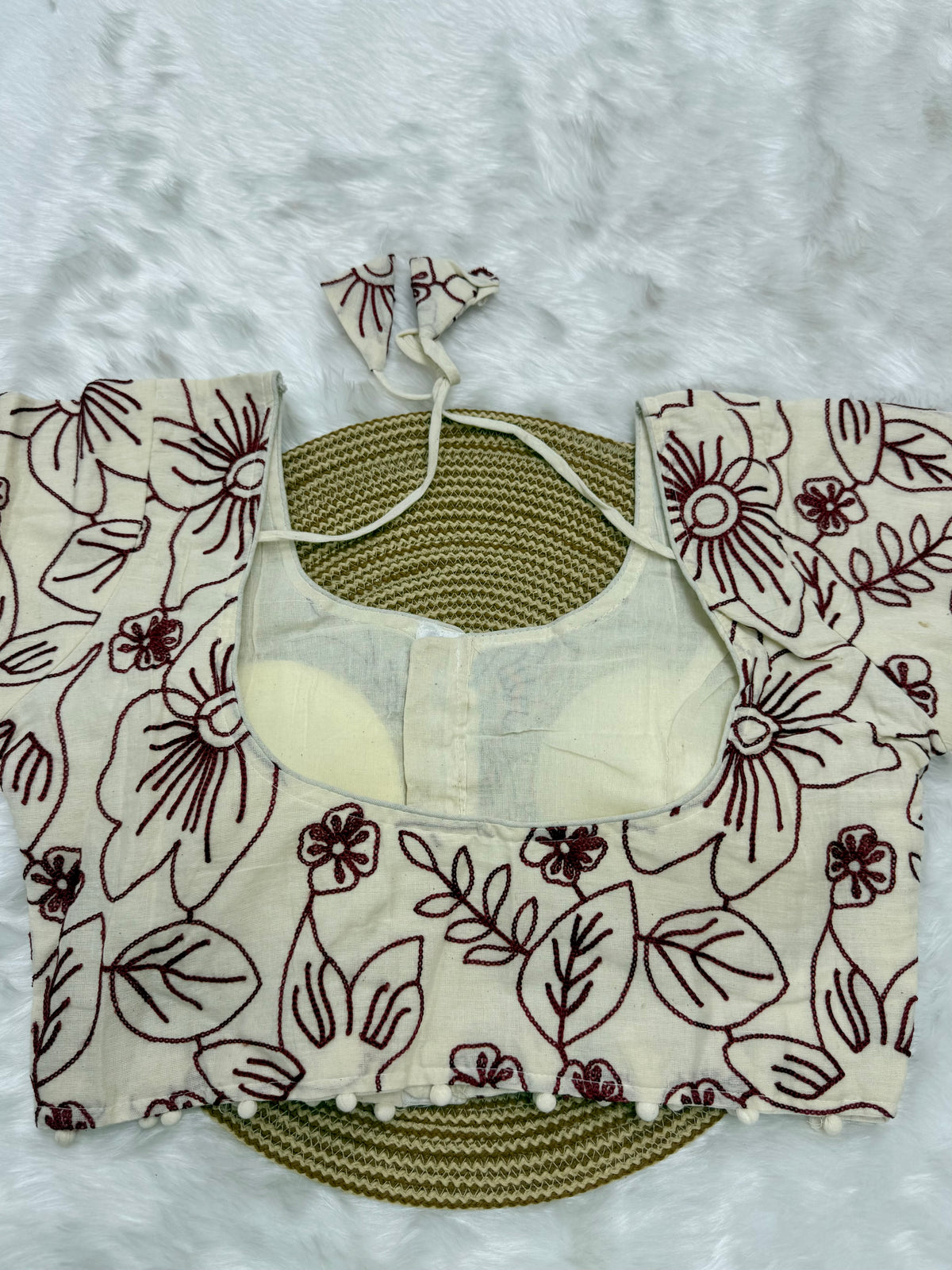 DESIGNER EMBRO-SEQUIN WORK BLOUSE - OFF WHITE