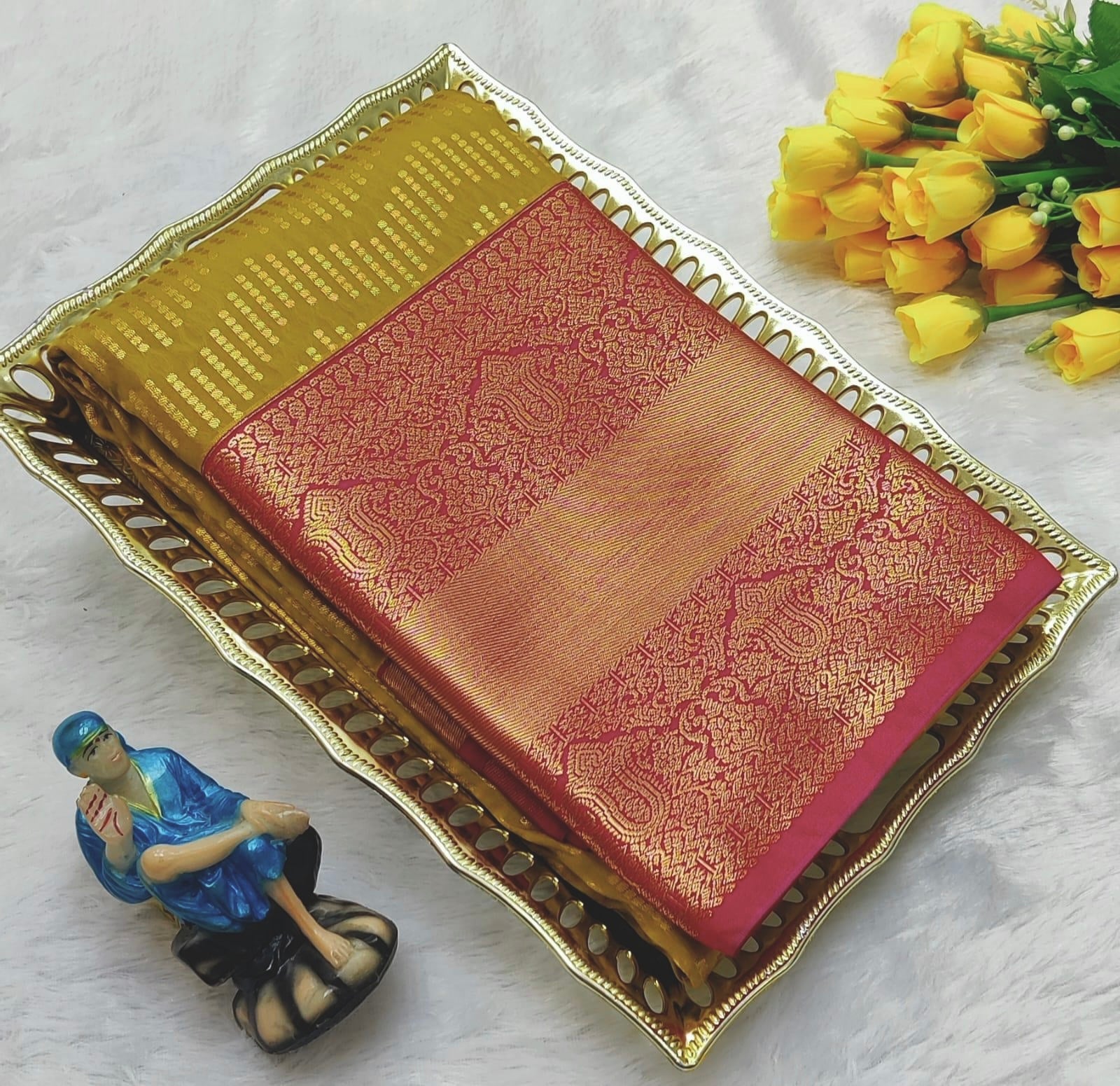 PREMIUM KORVAI SOFT SILK SAREE - YELLOW GREEN