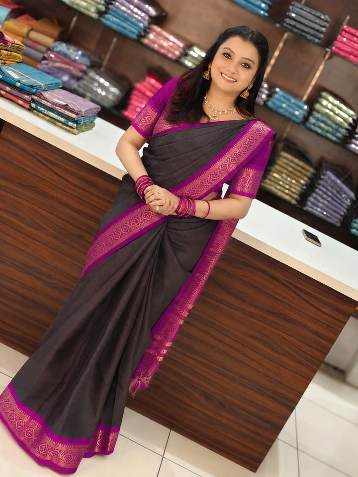 SILK COTTON AND TISSUE MIX SOLID SAREE - DUSTY PLUM