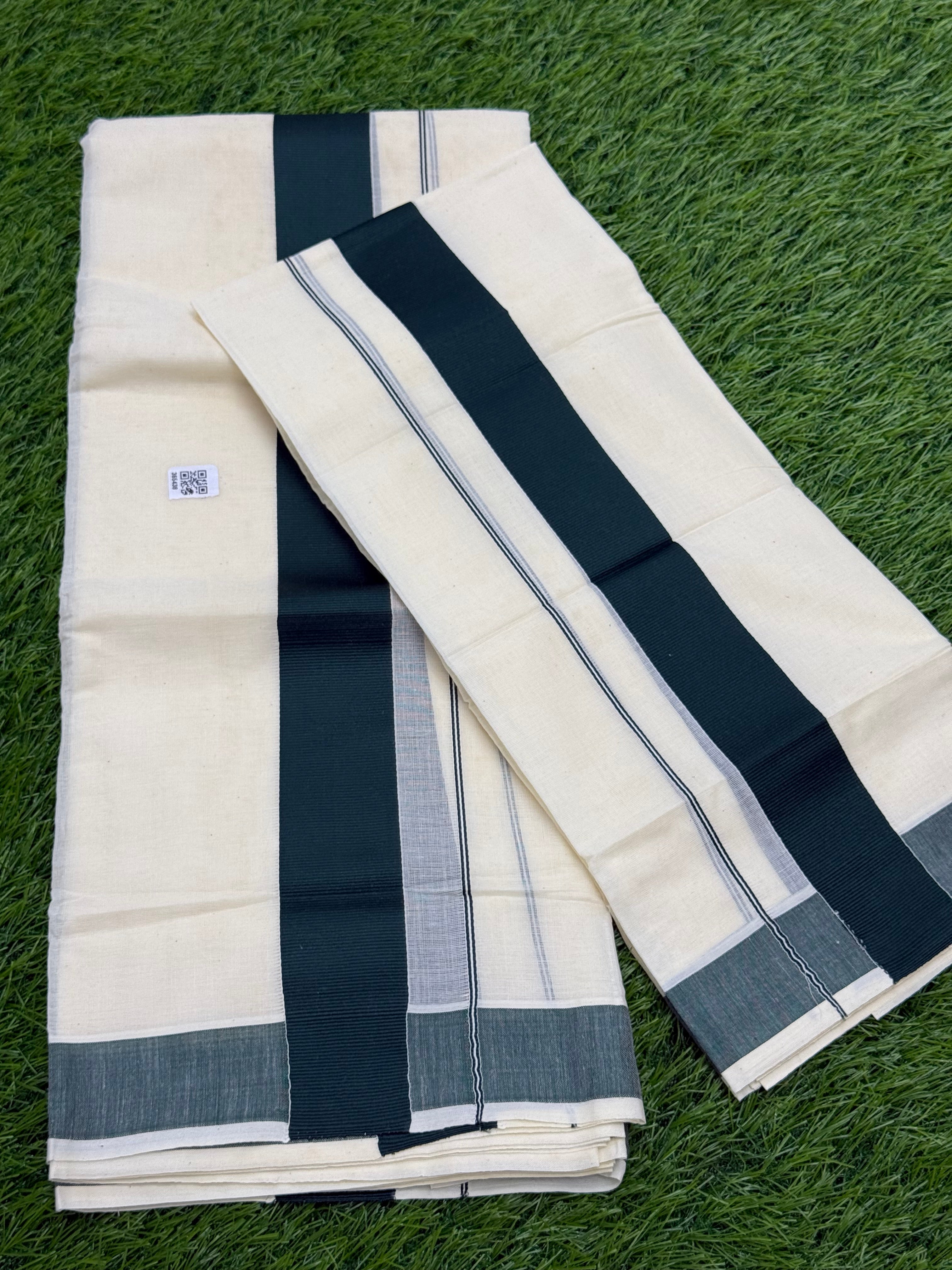 KASAVU COTTON KARA BORDER SINGLE SET MUNDU (MUNDUM NERIYATHUM) - 2 X 2.80 MTRS - GREEN