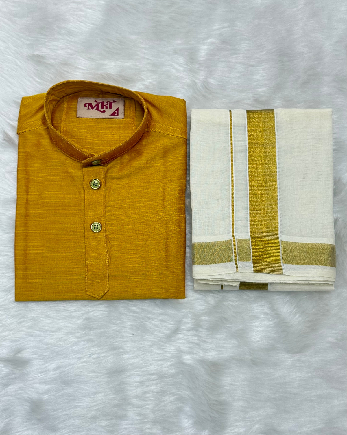 KIDS BOYS VELCRO DHOTI & KURTA COMBO SET - YELLOW