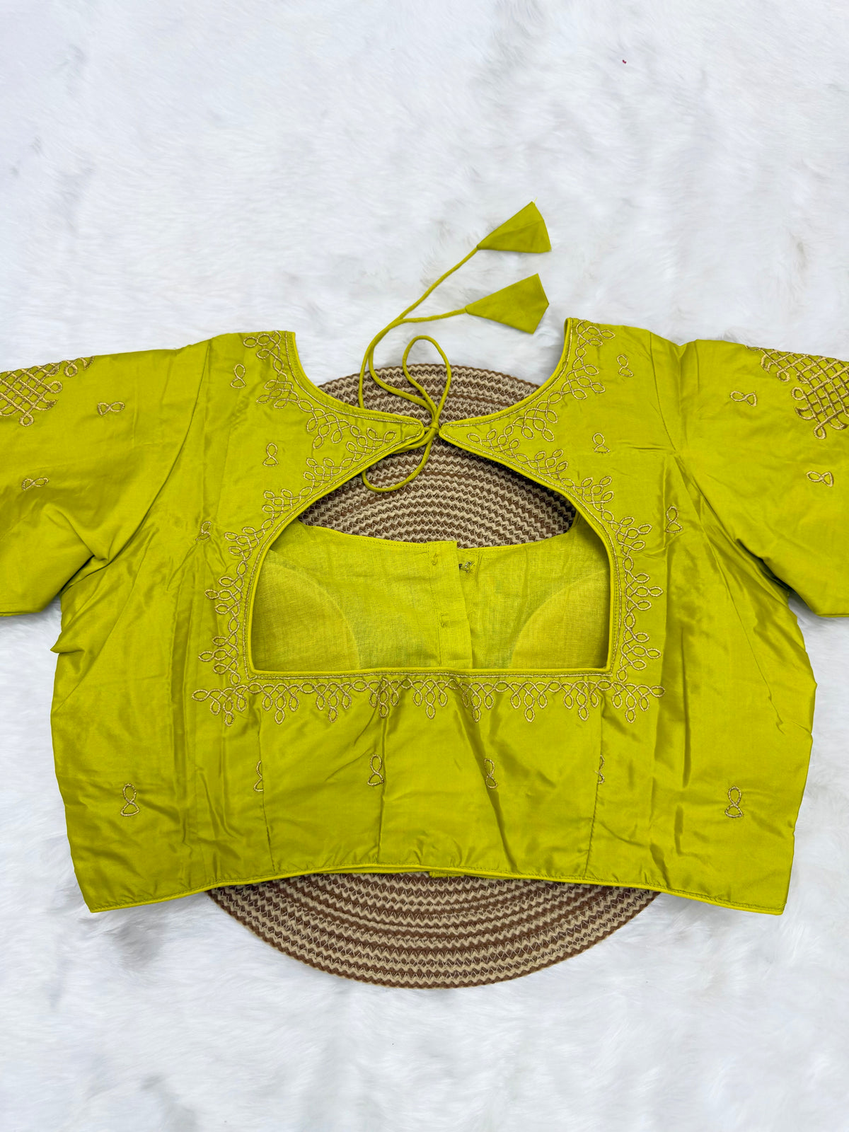 BRIDAL AARI WORK READY TO WEAR SAREE BLOUSE - LEMON YELLOW