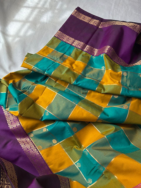 PREMIUM YELLOW TEAL PAALUM PAZHAMUM SAREE