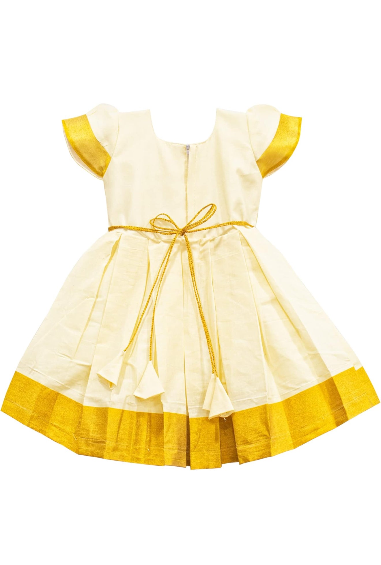 BABY GIRLS KASAVU HANDMADE COTTON SILK LEHENGA CHOLI - KERALA WHITE