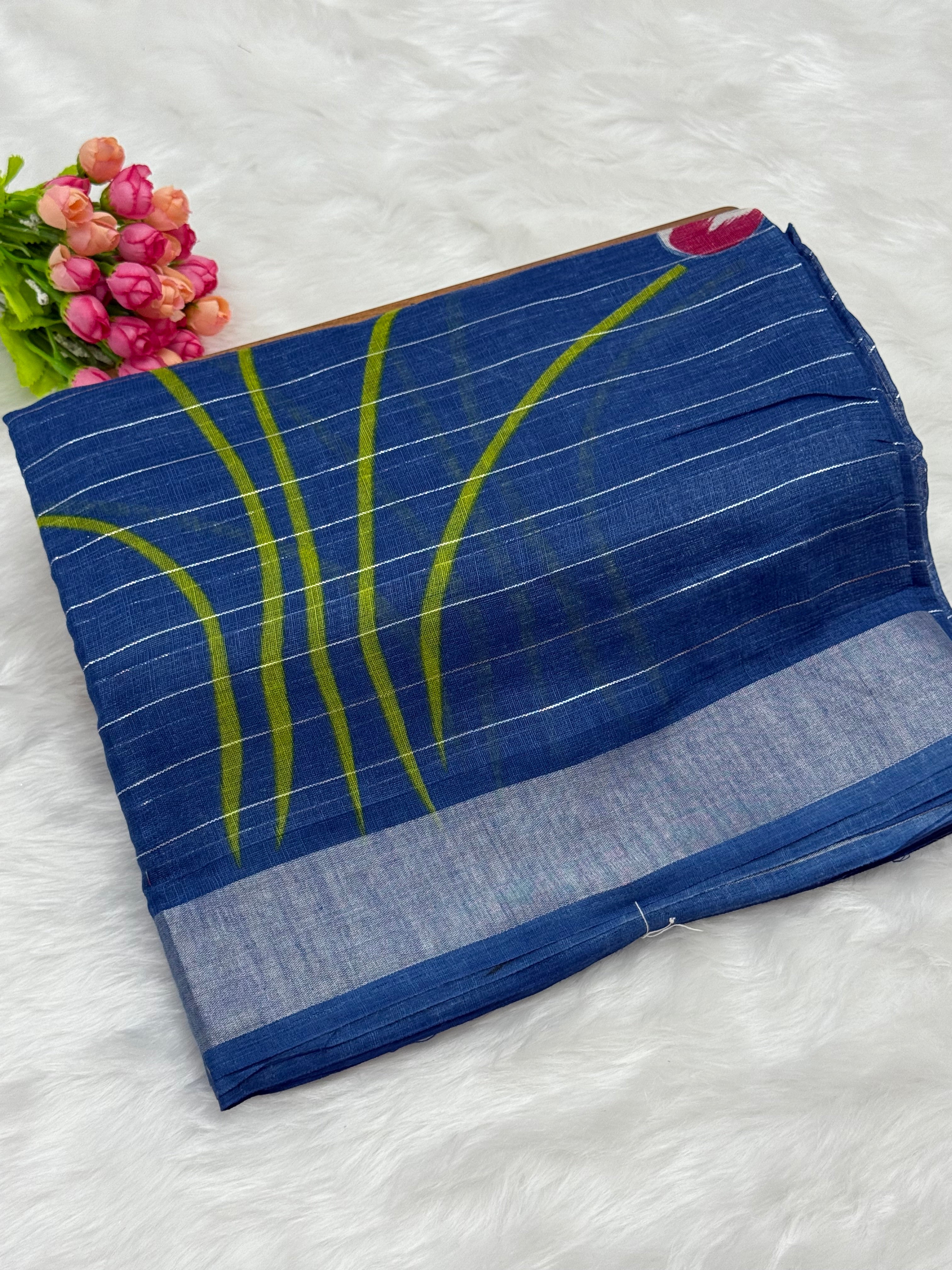 PREMIUM LINEN COTTON SILK SAREE - BLUE